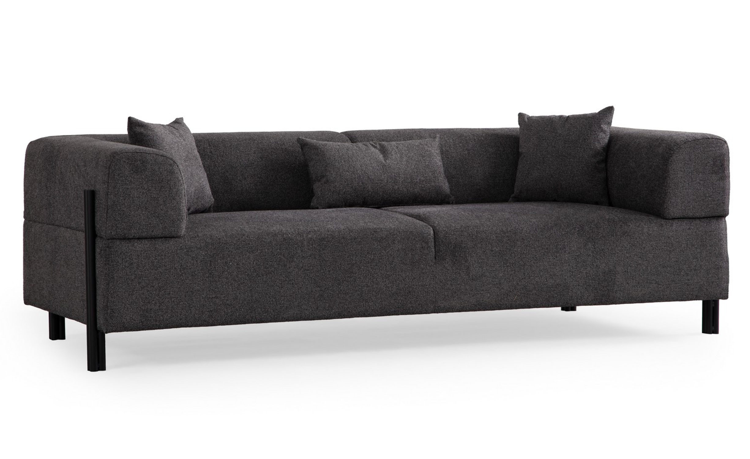 Canapé moderne 3 places Capertio Tissu Anthracite et Métal Noir