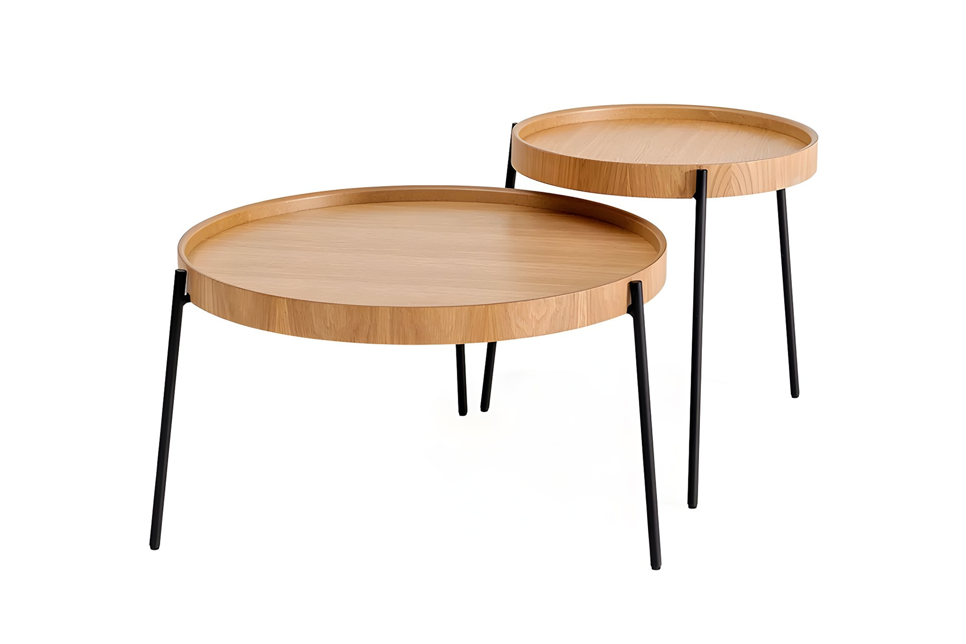 Lot de 2 tables basses gigognes Balisa Bois Naturel et Métal Noir