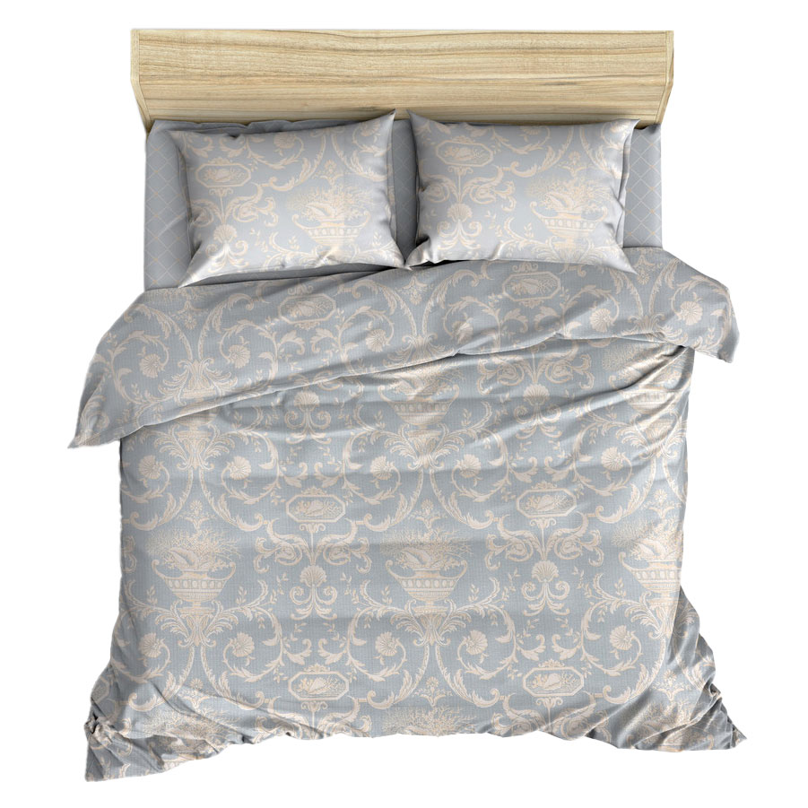 Jeté de lit double piqué Nadda 200x235cm Coton Motif Floral calice Bleu ciel et Blanc