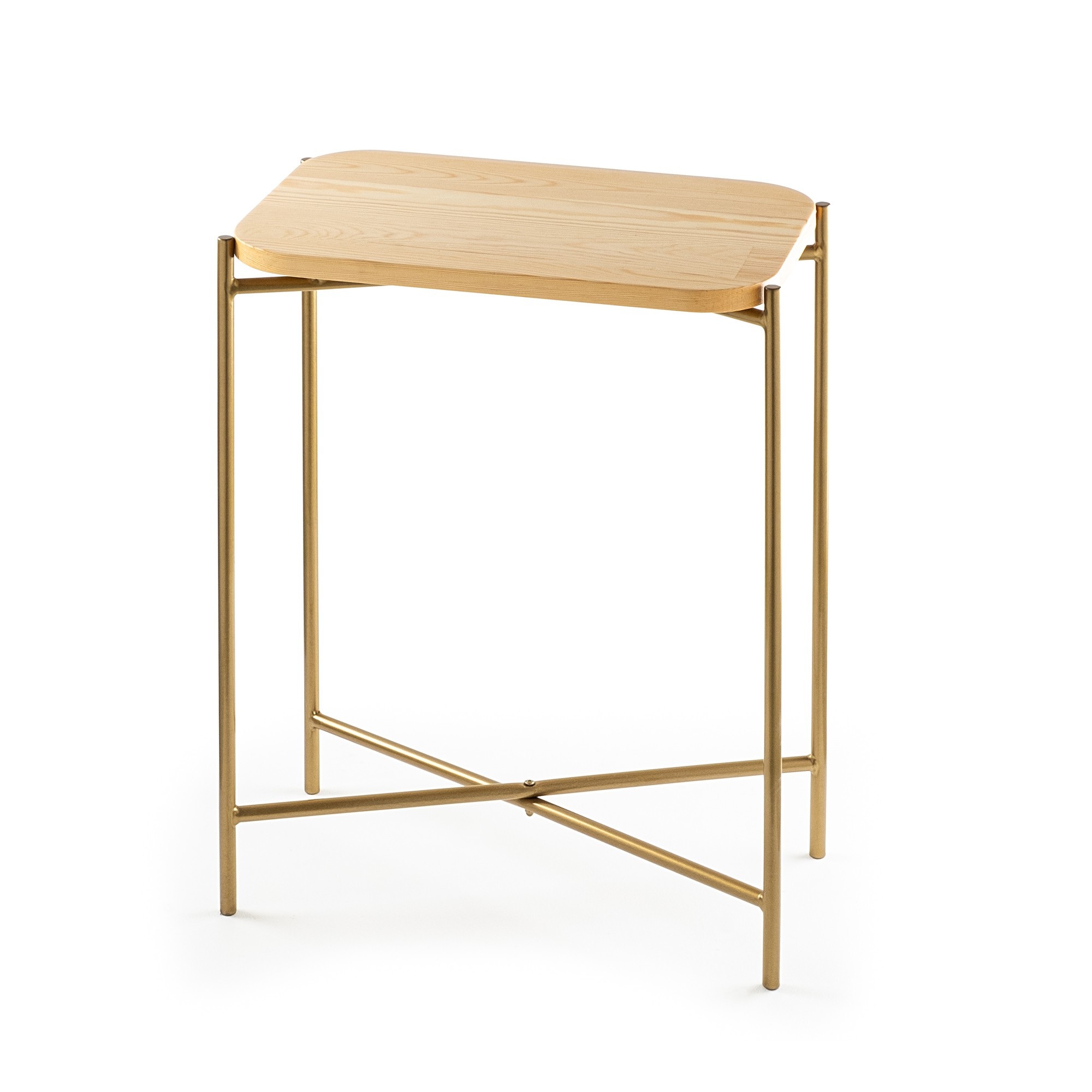 Table basse rectangulaire style industriel Antula 40x26cm Bois massif clair et Métal Or