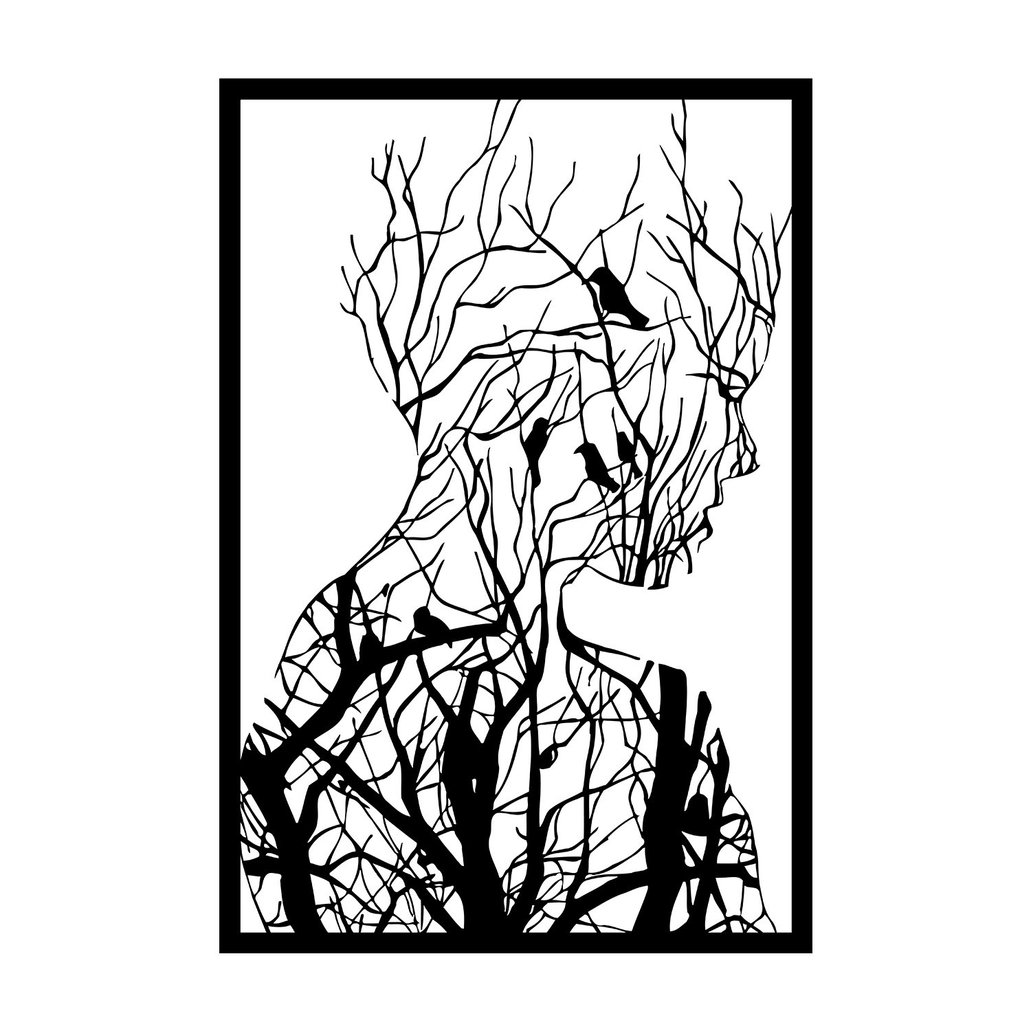 Décoration murale portrait abstrait Elisso L42xH62cm Métal Noir