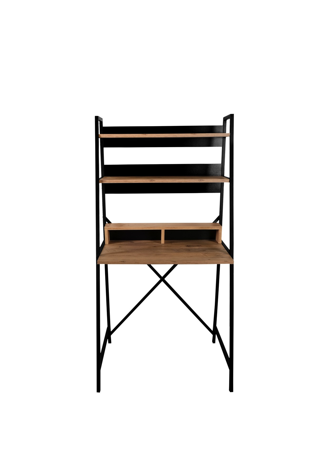 Bureau aves étagères style industriel Rmina L76cm Bois foncé et Métal Noir