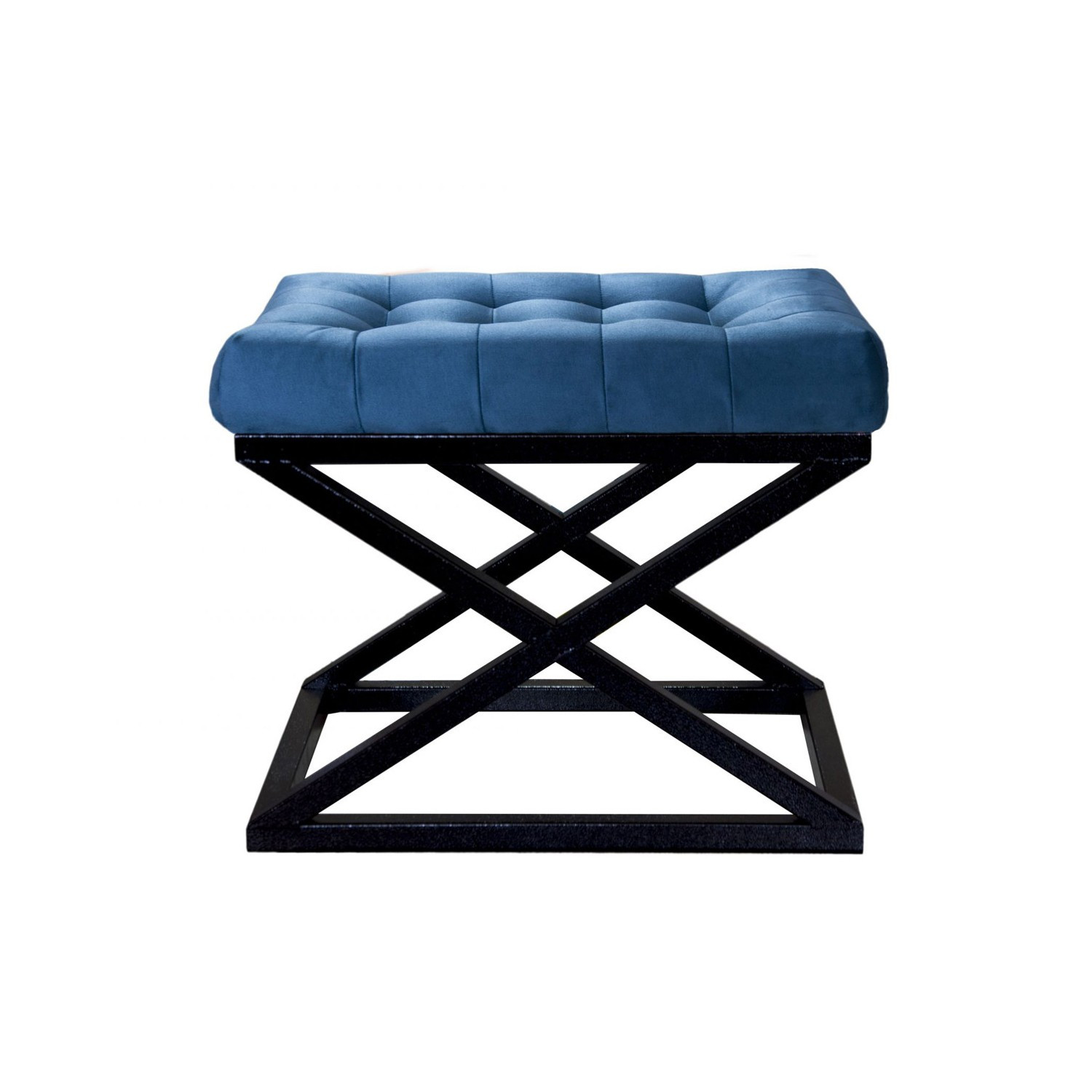 Tabouret assise capitonnée Ulad Métal Noir et Velours Bleu marine