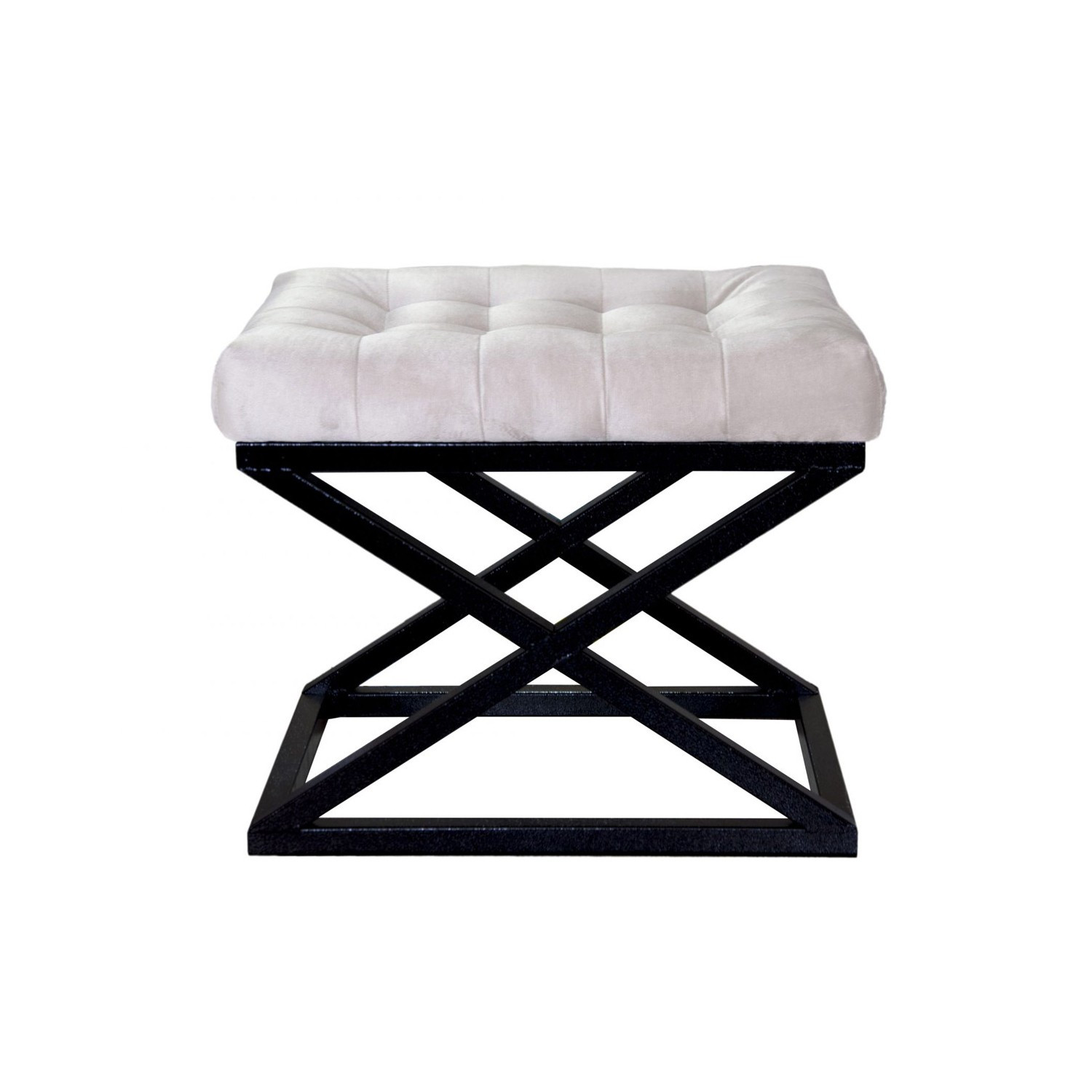 Tabouret assise capitonnée Ulad Métal Noir et Velours Blanc