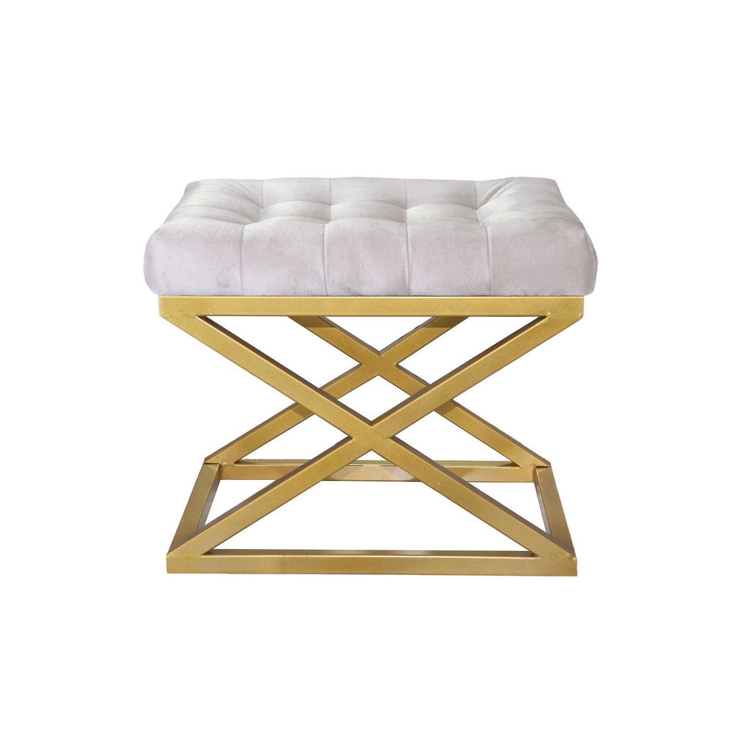 Tabouret assise capitonnée Ulad Métal Or et Velours Blanc