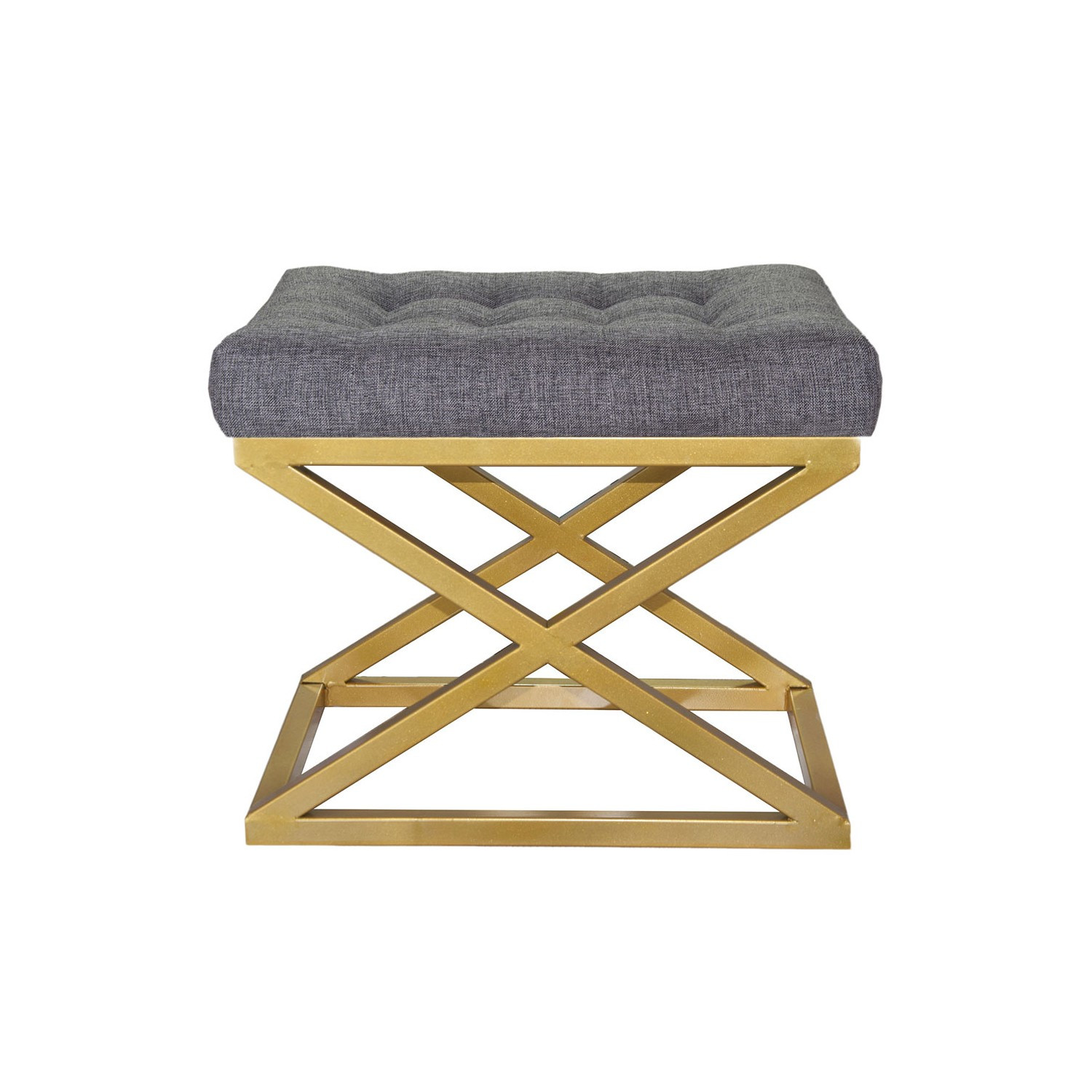 Tabouret assise capitonnée Ulad Métal Or et Velours Gris