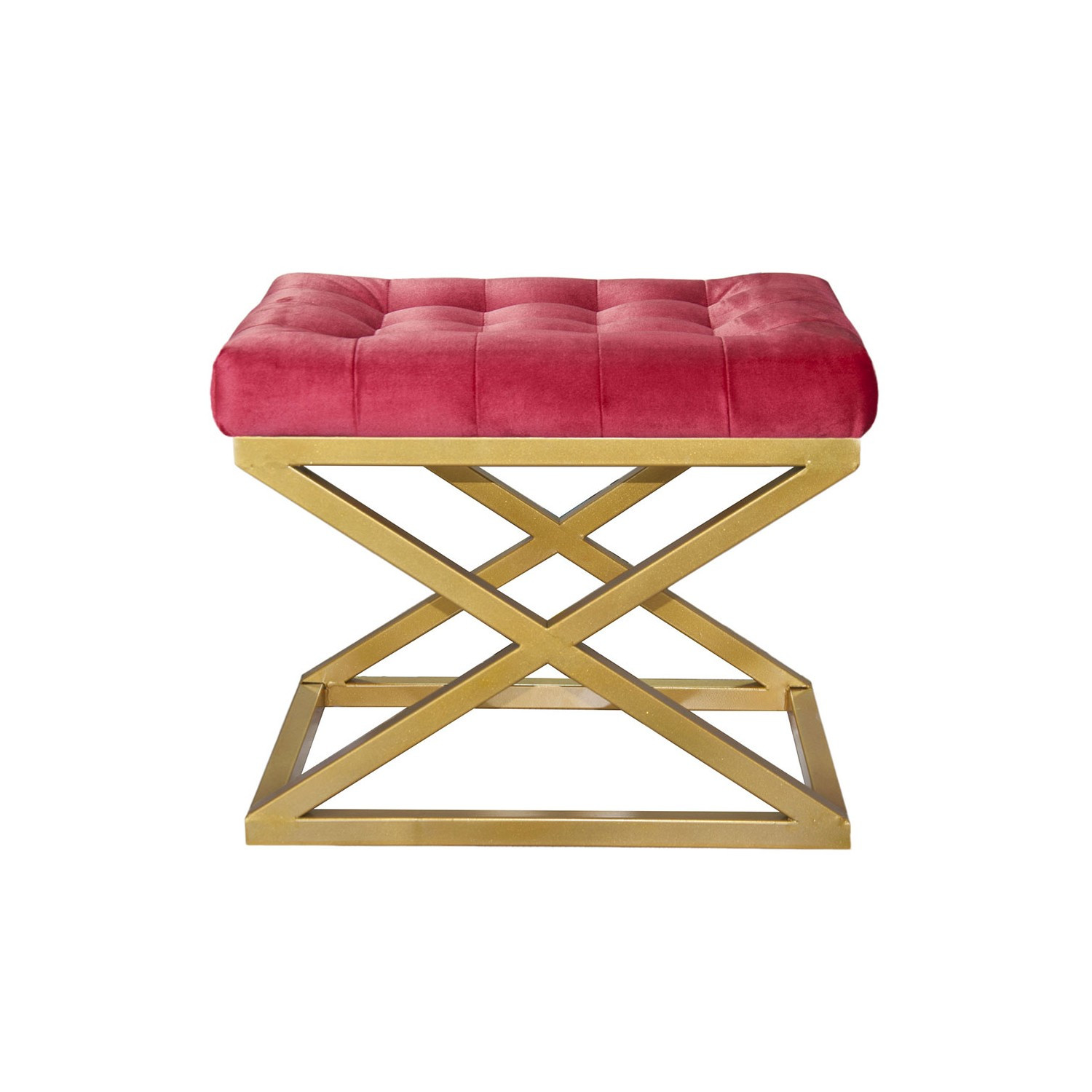 Tabouret assise capitonnée Ulad Métal Or et Velours Rouge