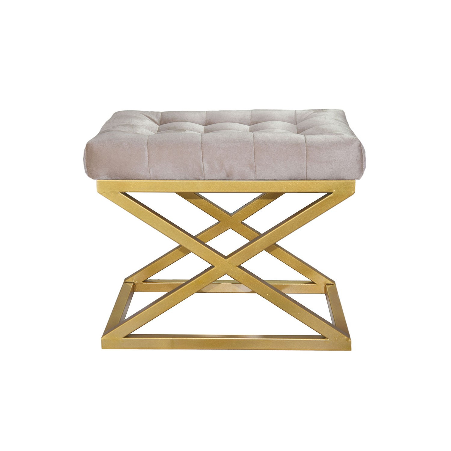 Tabouret assise capitonnée Ulad Métal Or et Velours Blanc crème