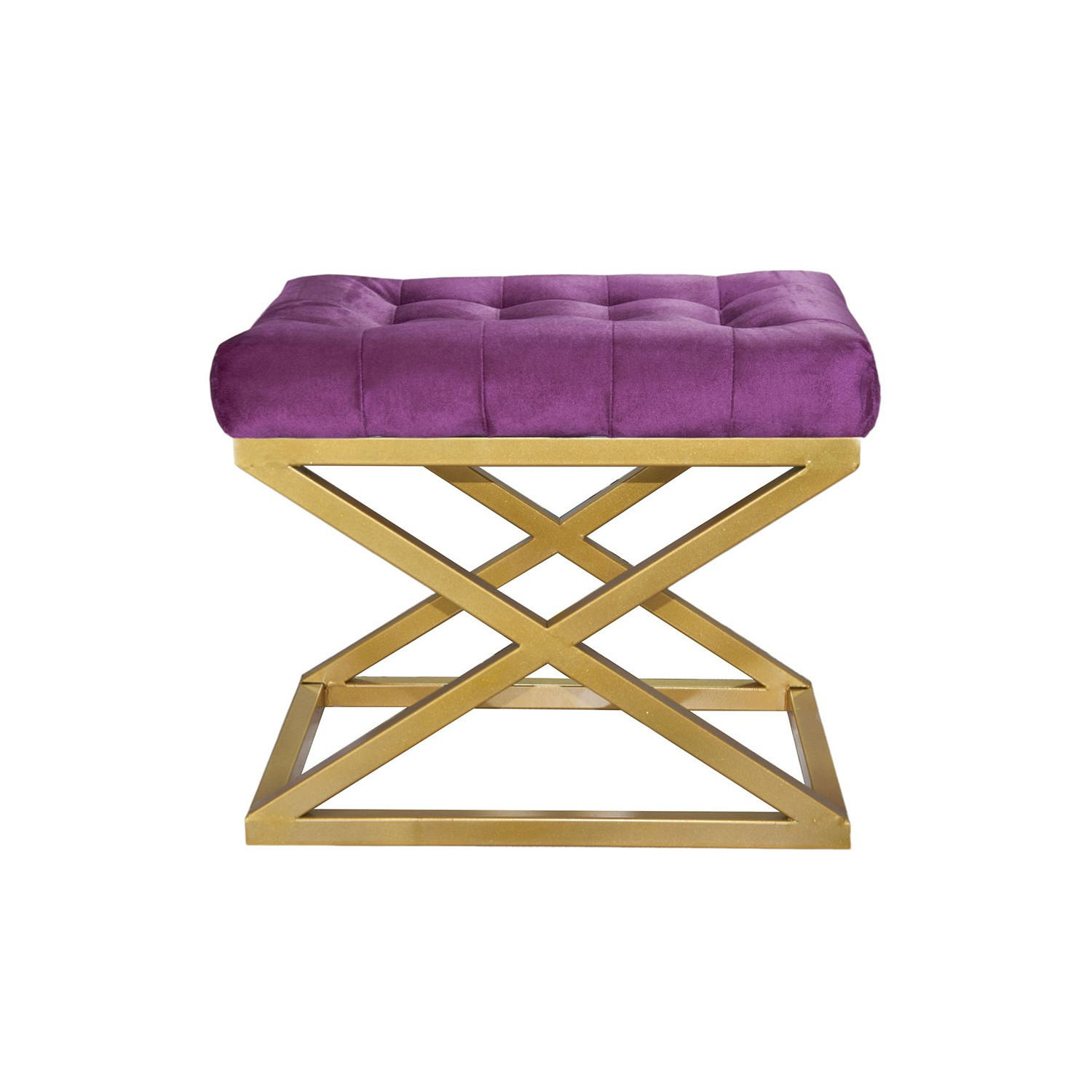 Tabouret assise capitonnée Ulad Métal Or et Velours Violet