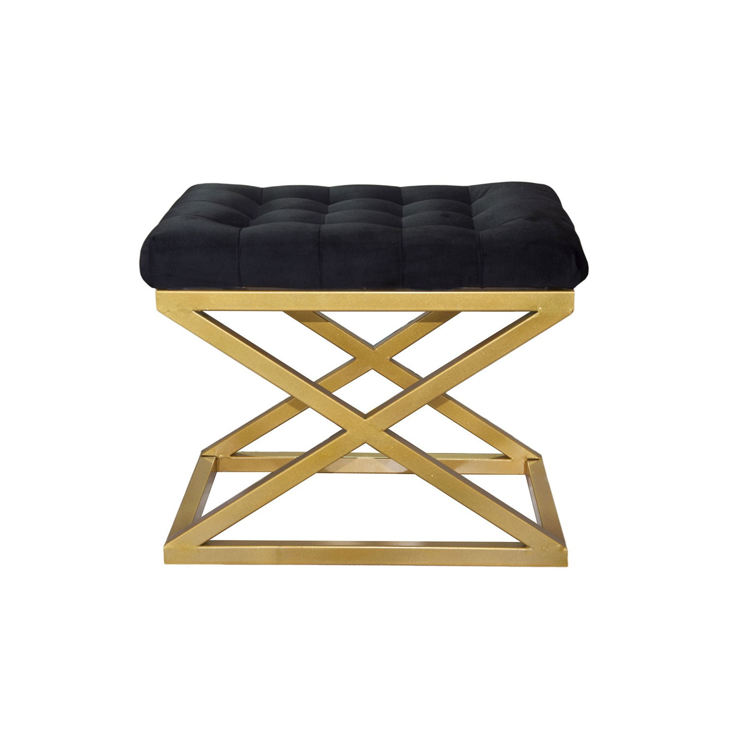 Tabouret assise capitonnée Ulad Métal Or et Velours Noir