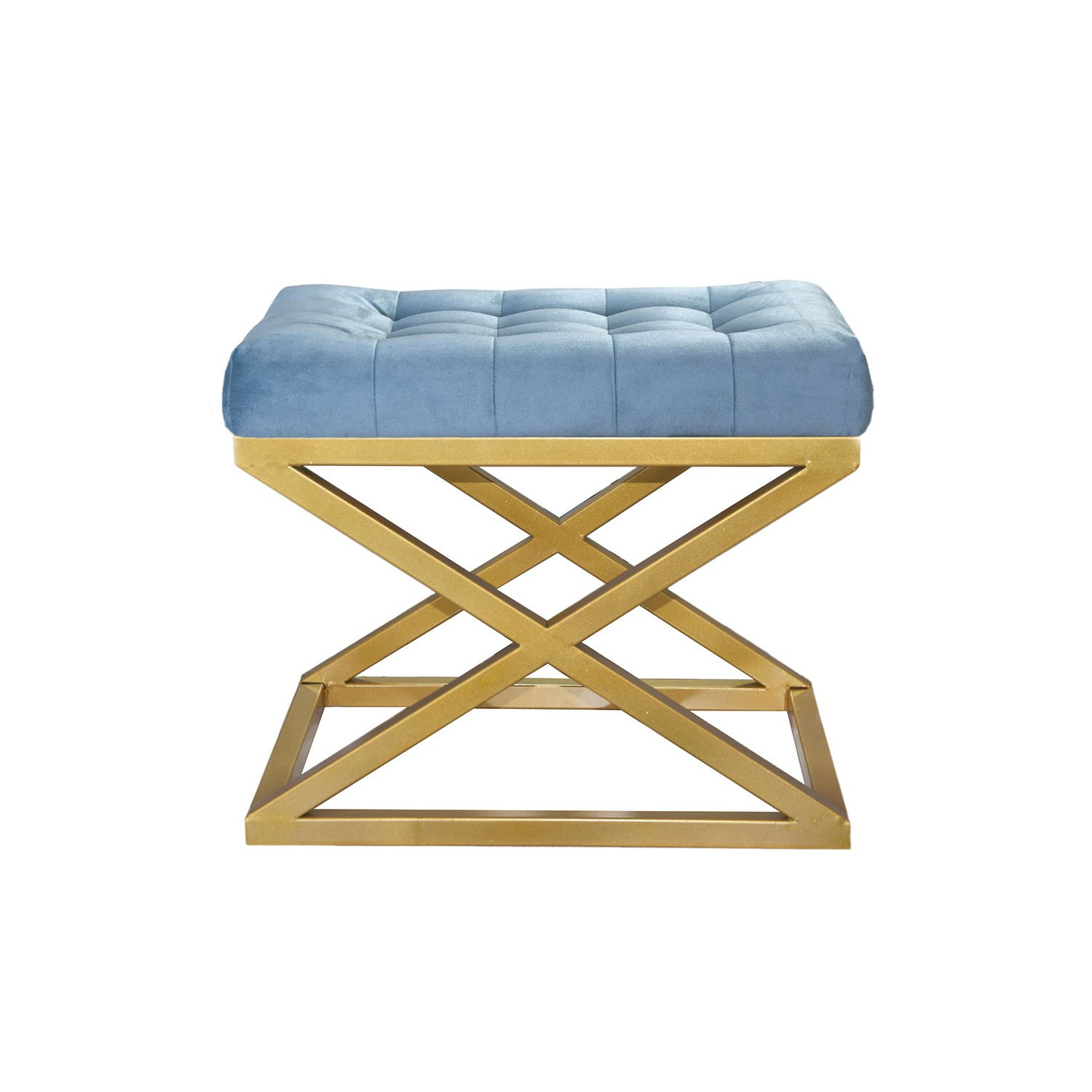 Tabouret assise capitonnée Ulad Métal Or et Velours Turquoise