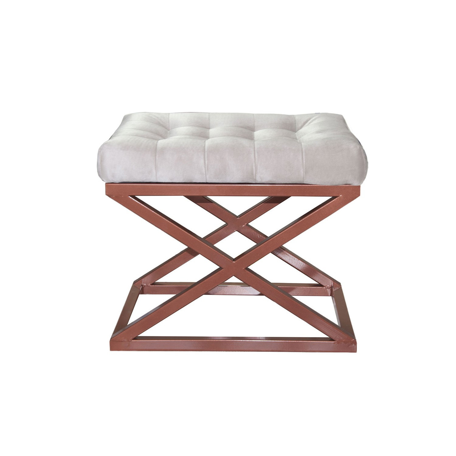 Tabouret assise capitonnée Ulad Métal Cuivre et Velours Blanc