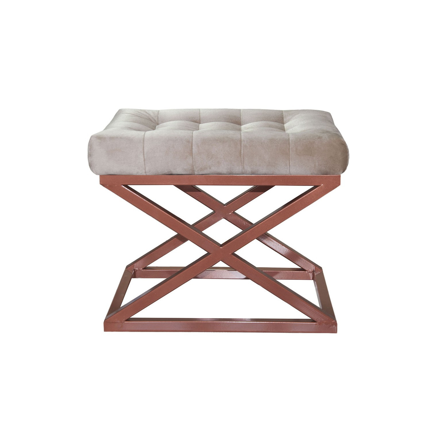 Tabouret assise capitonnée Ulad Métal Cuivre et Velours Blanc crème