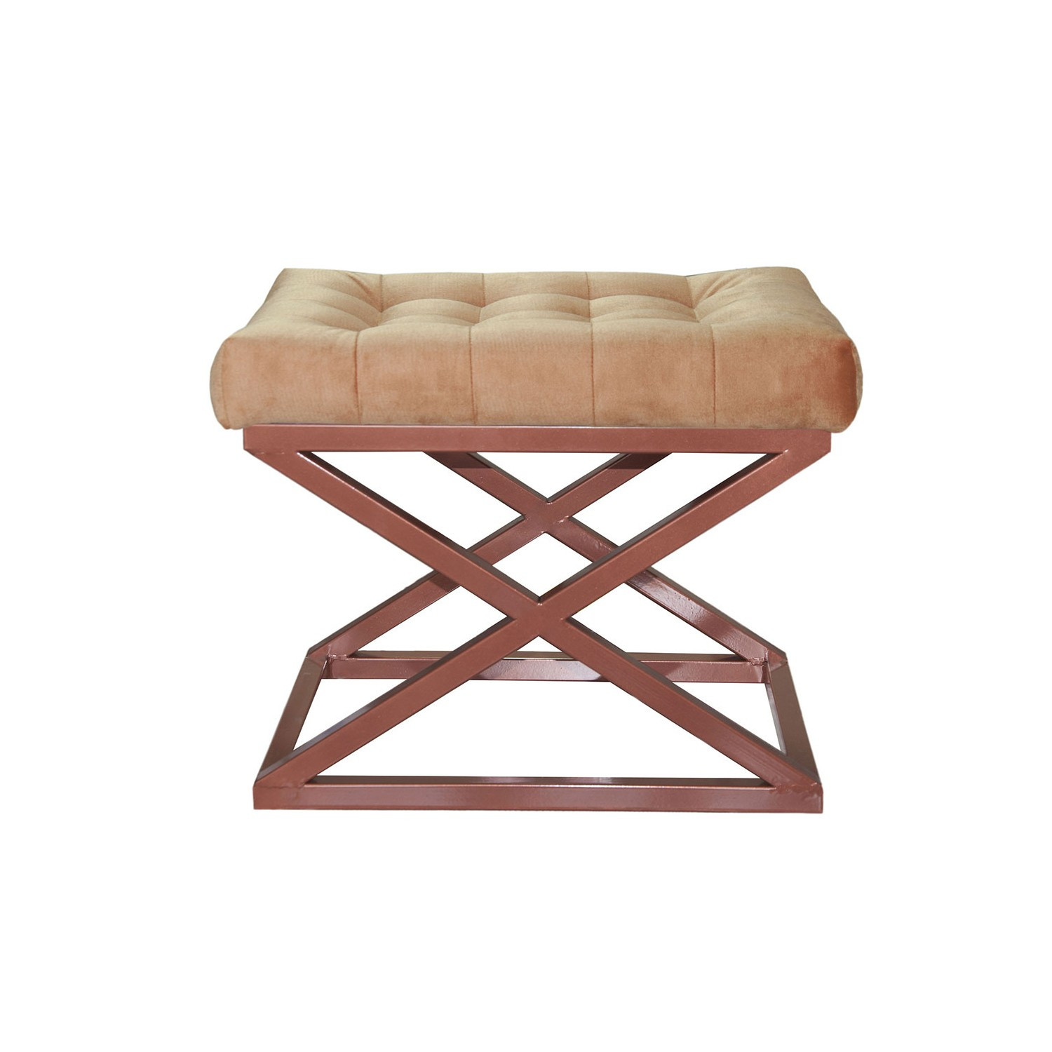 Tabouret assise capitonnée Ulad Métal Cuivre et Velours Jaune