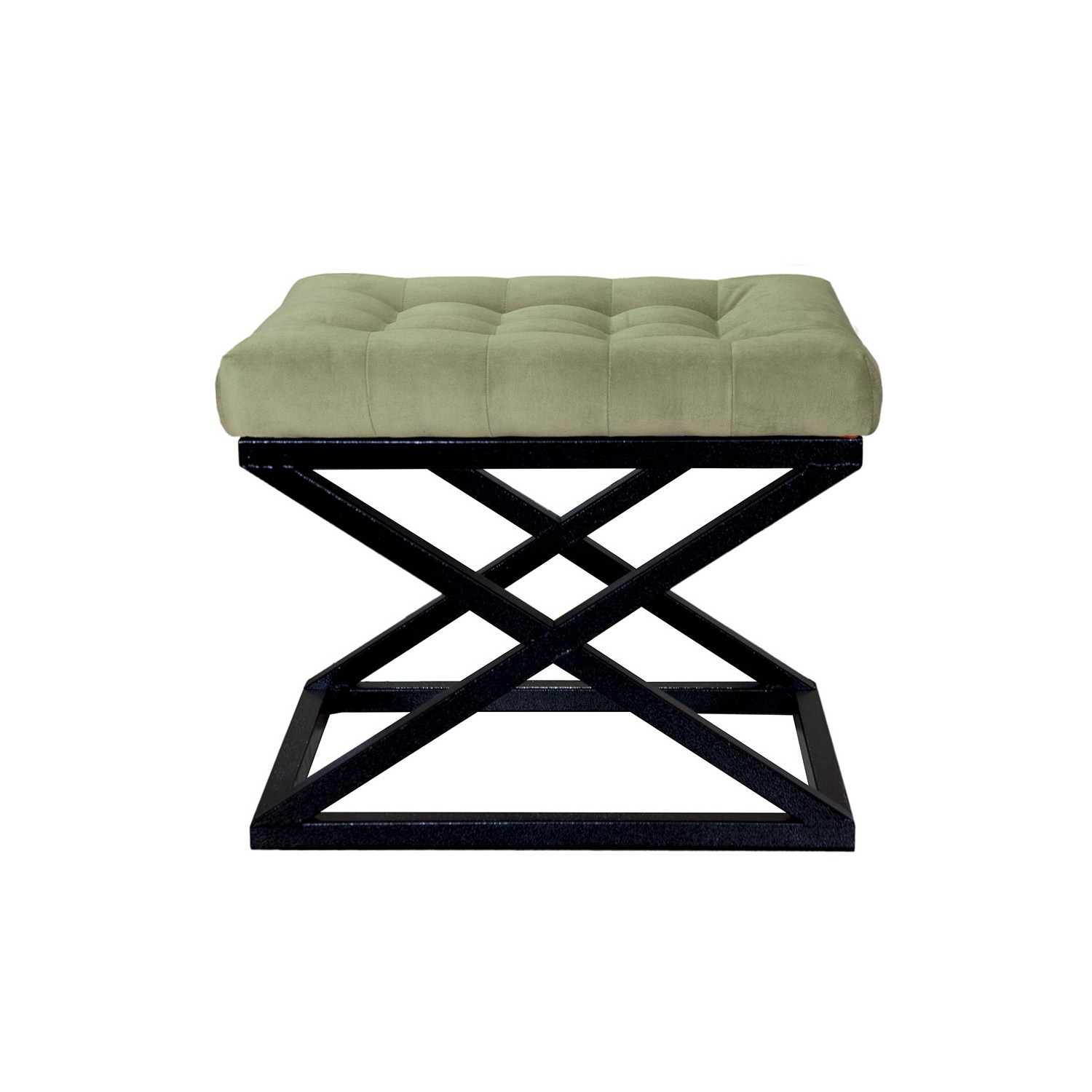 Tabouret assise capitonnée Ulad Métal Noir et Velours Vert clair