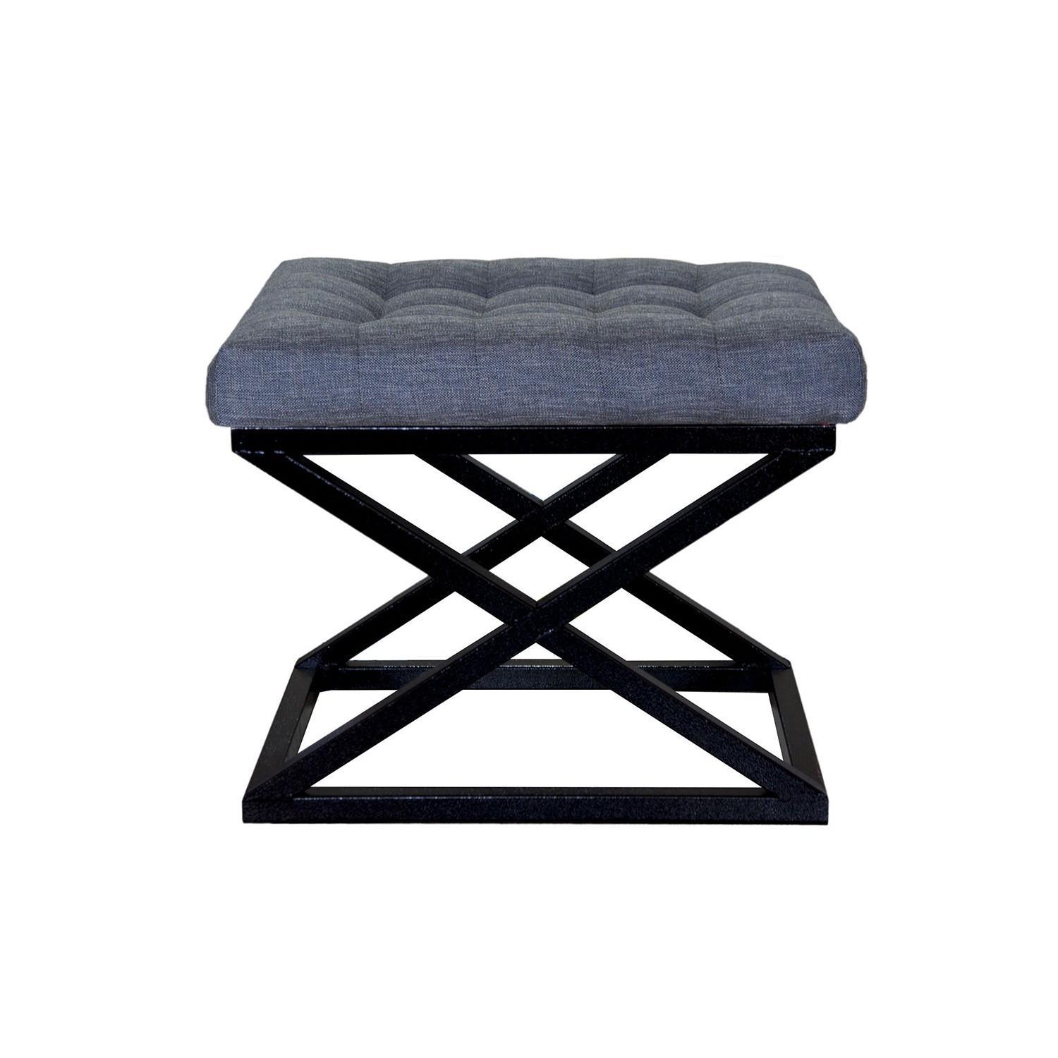 Tabouret assise capitonnée Ulad Métal Noir et Tissu Bleu gris
