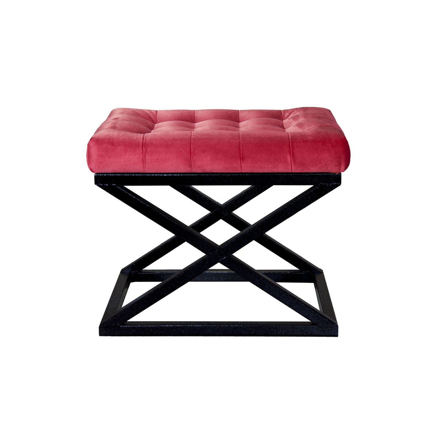 Tabouret assise capitonnée Ulad Métal Noir et Velours Rouge