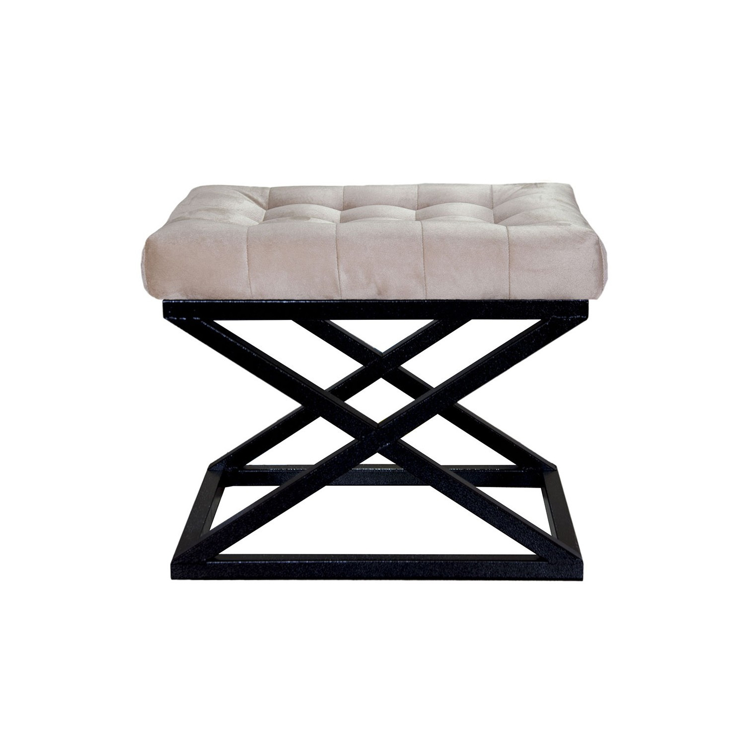 Tabouret assise capitonnée Ulad Métal Noir et Velours Blanc sale