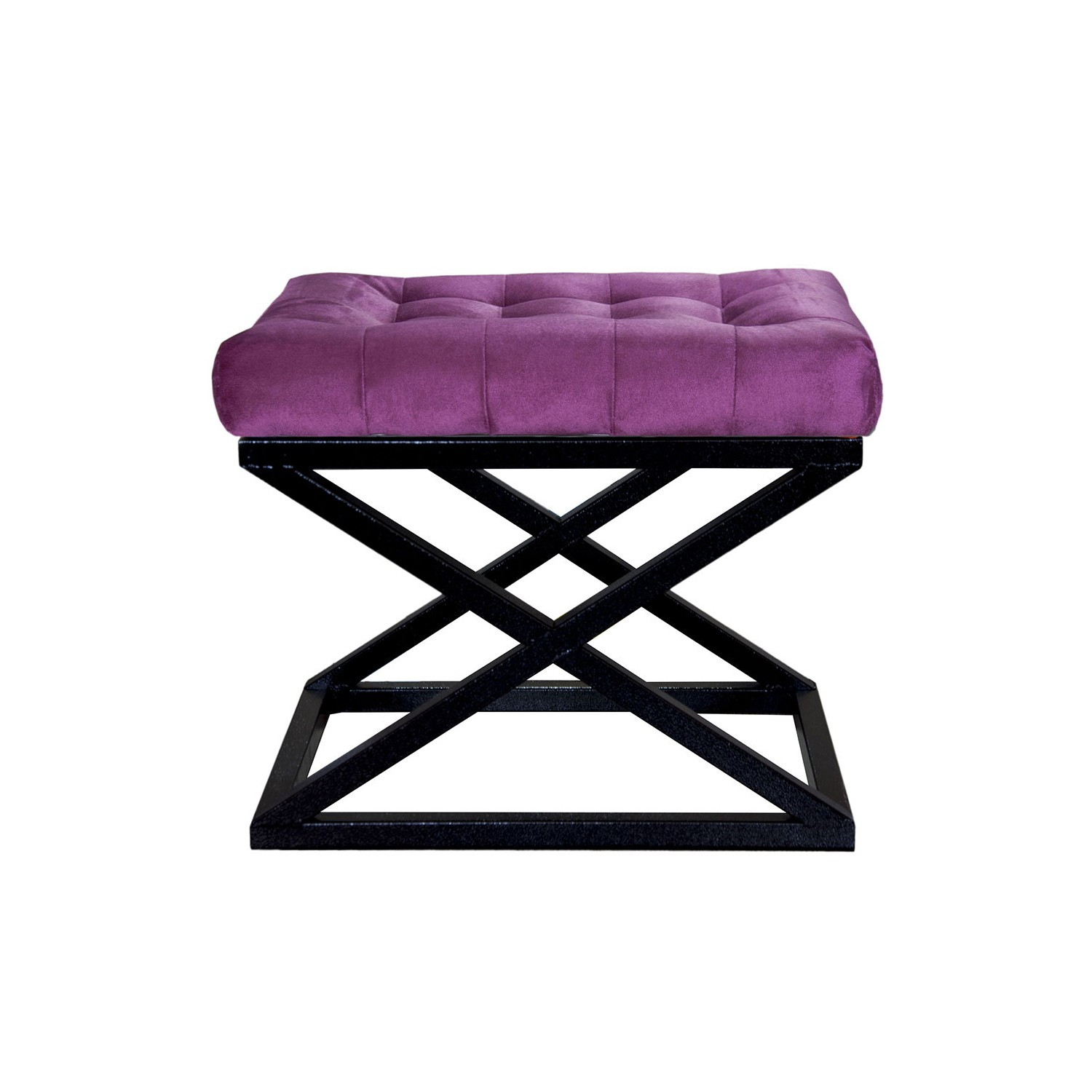 Tabouret assise capitonnée Ulad Métal Noir et Velour Violet