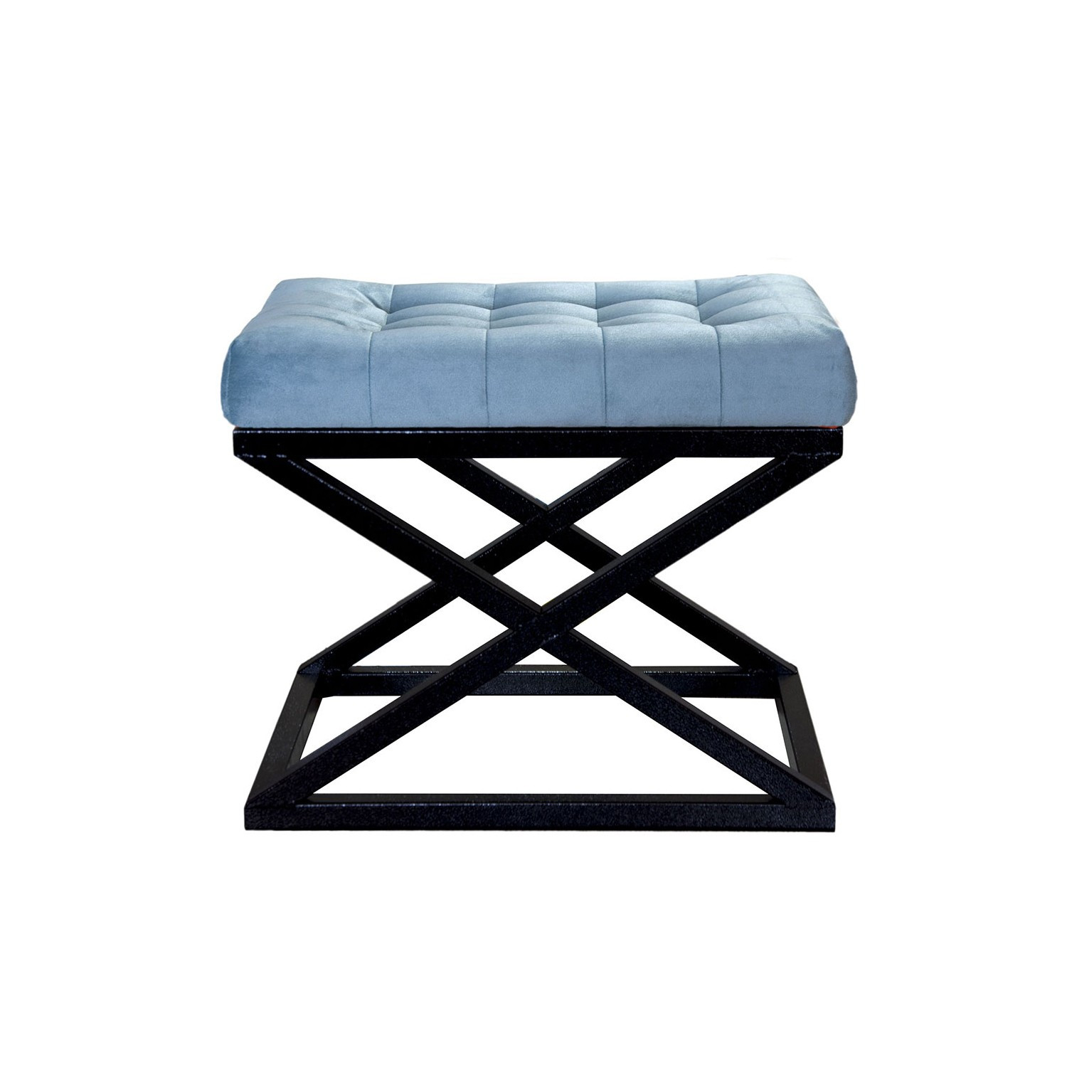 Tabouret assise capitonnée Ulad Métal Noir et Velours Turquoise