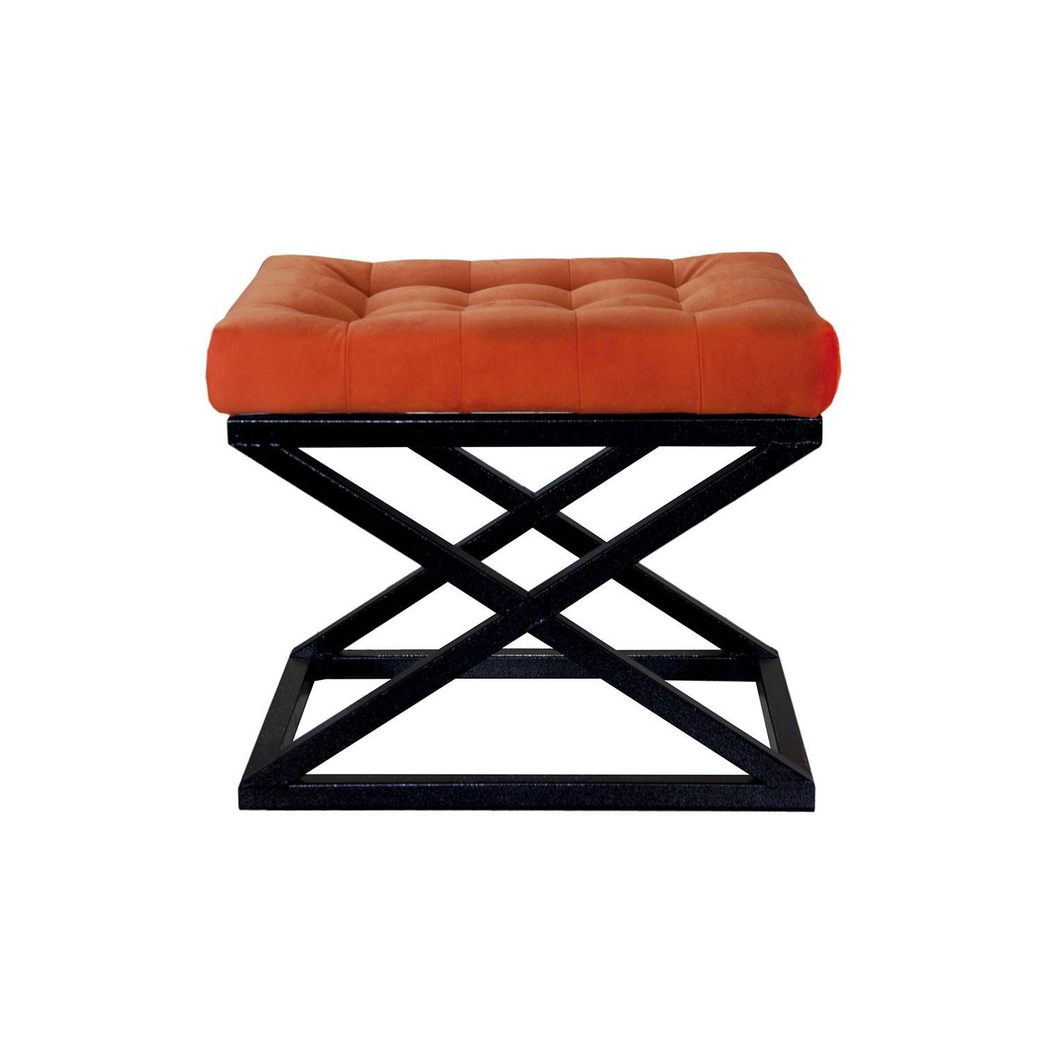 Tabouret assise capitonnée Ulad Métal Noir et Velours Orange