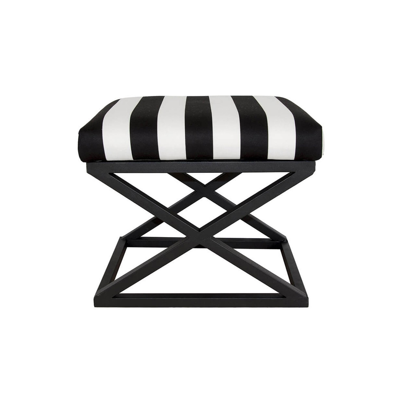 Tabouret style industriel Amida Métal Noir et Velours Motif Rayures Noir et Blanc