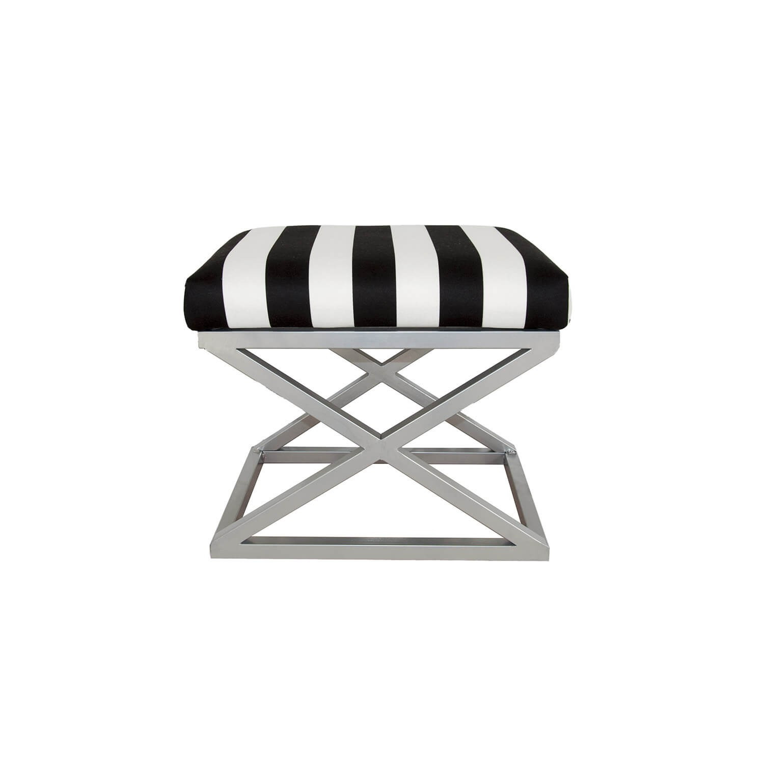 Tabouret style industriel Amida Métal Argent et Velours Motif Rayures Noir et Blanc