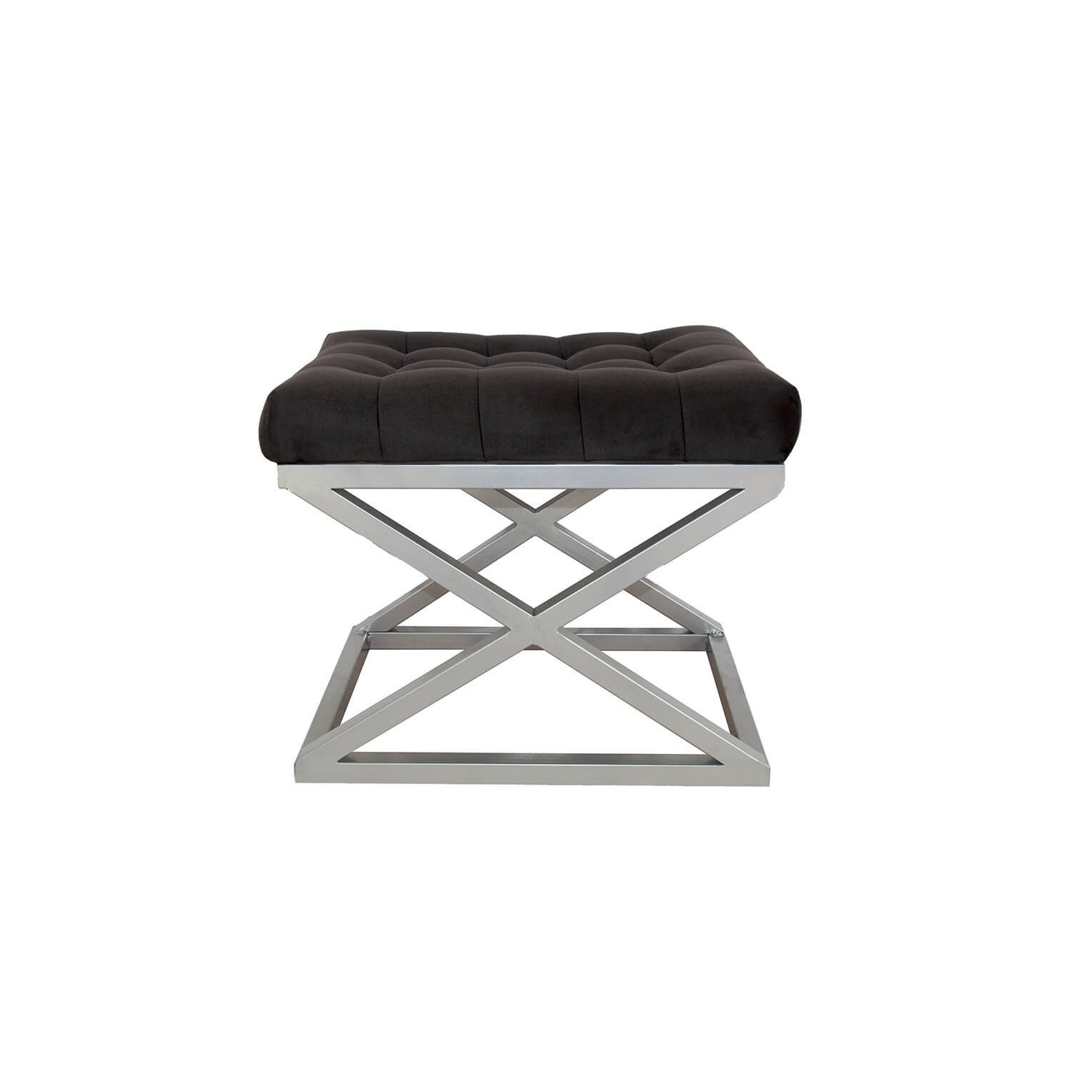 Tabouret assise capitonnée Ulad Métal Argent et Velours Noir
