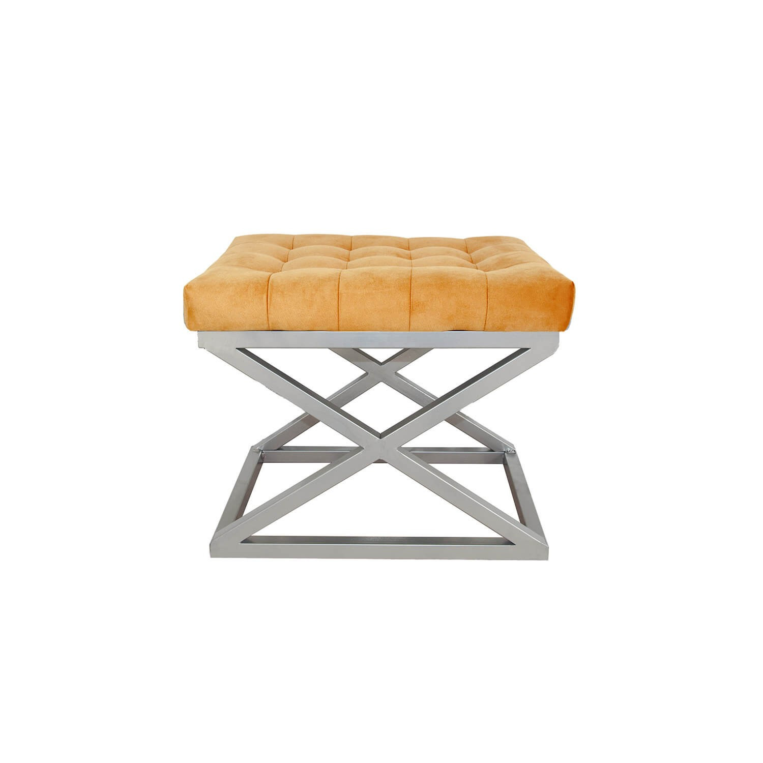 Tabouret assise capitonnée Ulad Métal Argent et Velours Orange