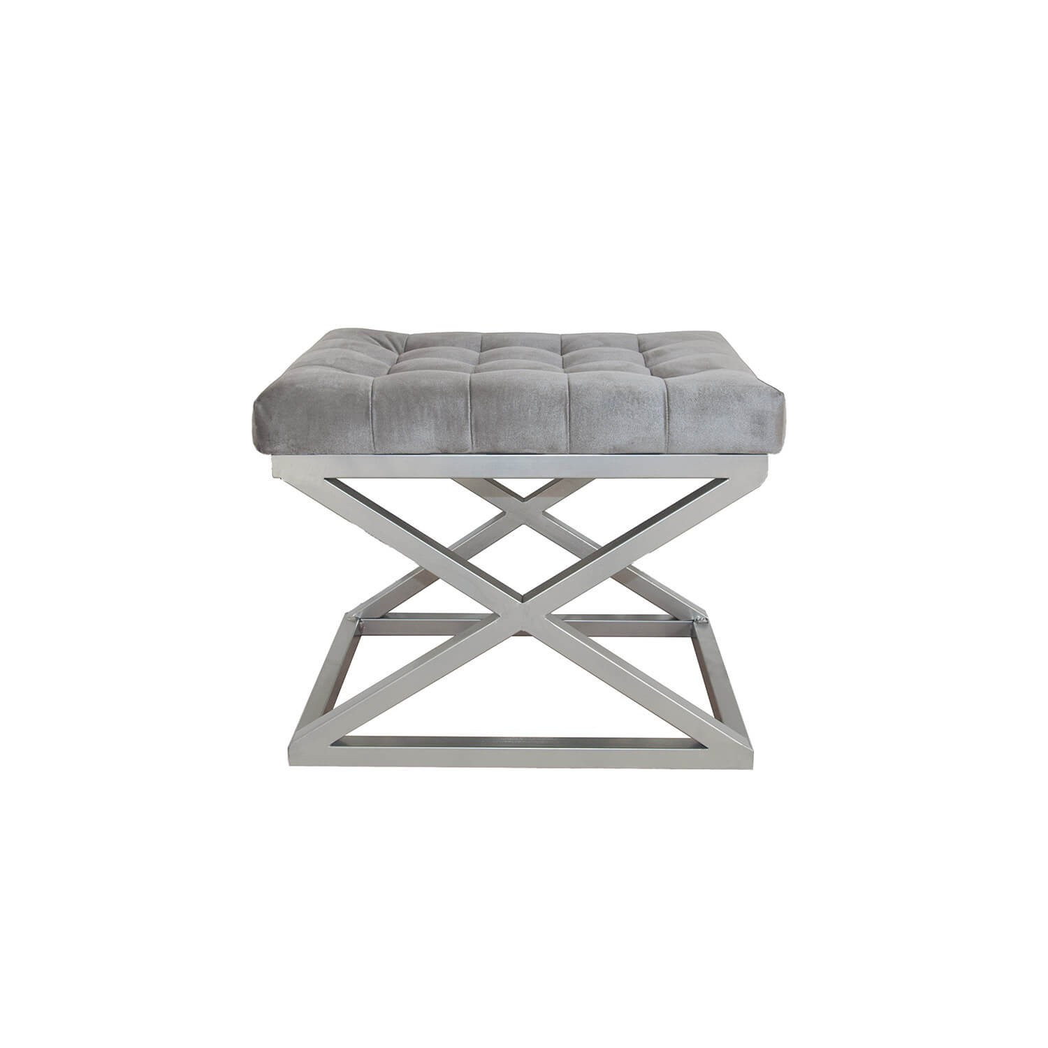 Tabouret assise capitonnée Ulad Métal Argent et Velours Gris