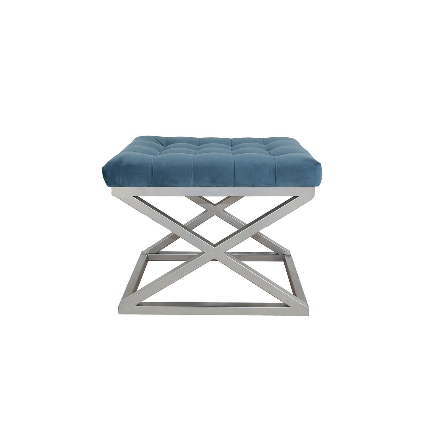 Tabouret assise capitonnée Ulad Métal Argent et Velours Bleu