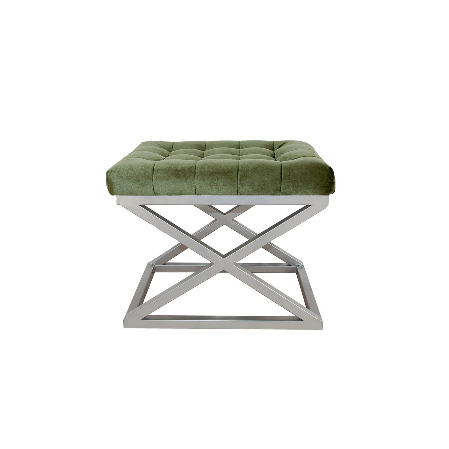 Tabouret assise capitonnée Ulad Métal Argent et Velours Vert foncé