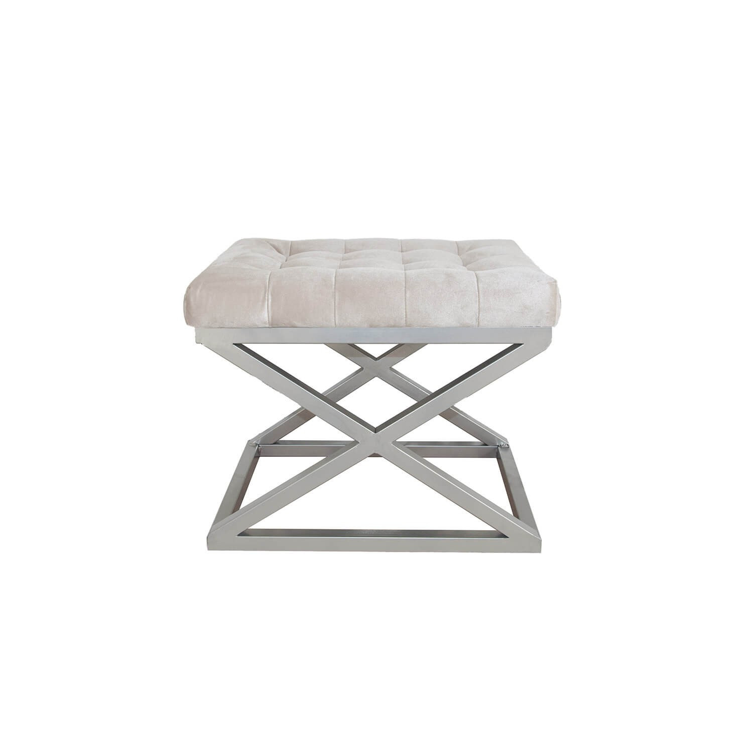 Tabouret assise capitonnée Ulad Métal Argent et Velours Blanc sale