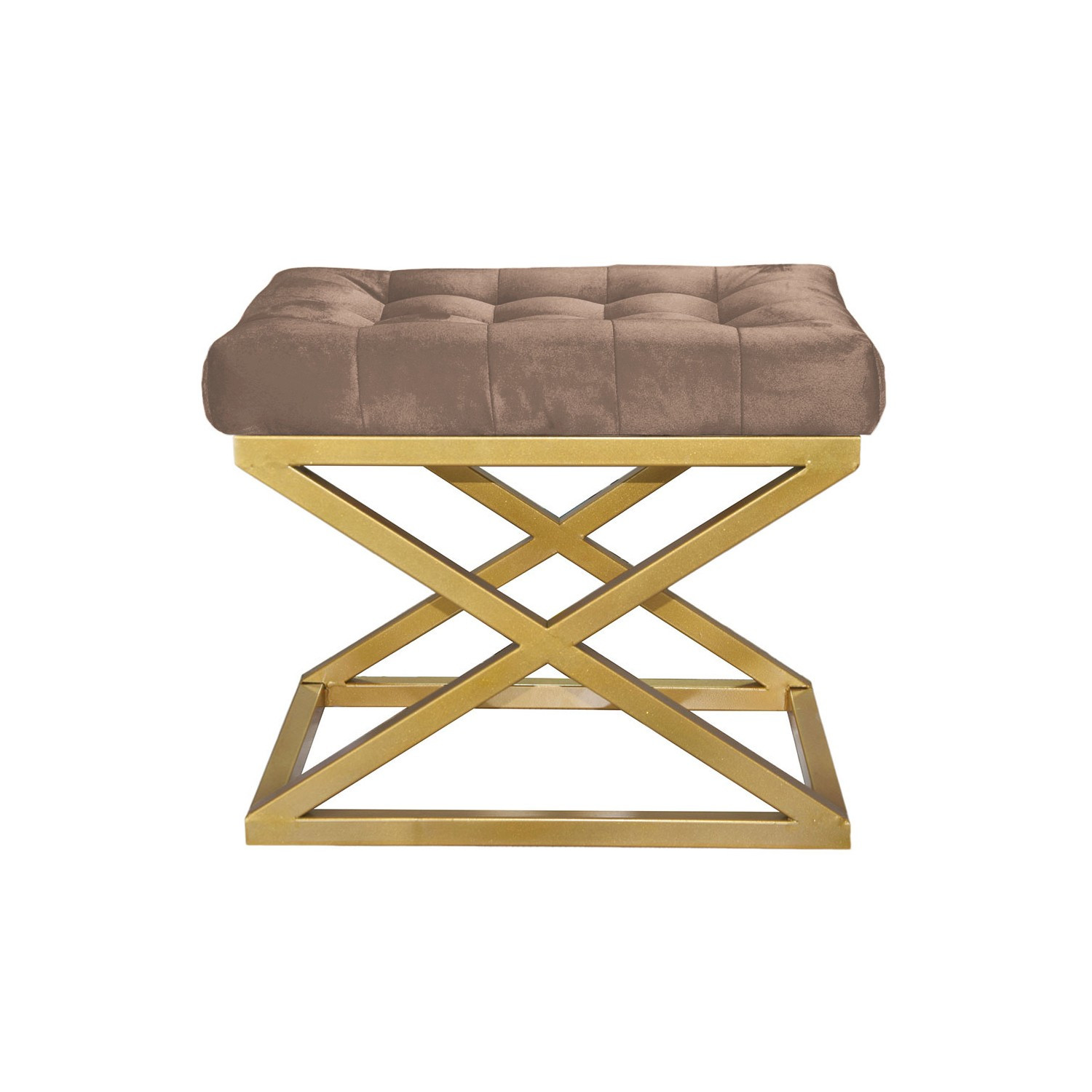 Tabouret assise capitonnée Ulad Métal Or et Velours Marron