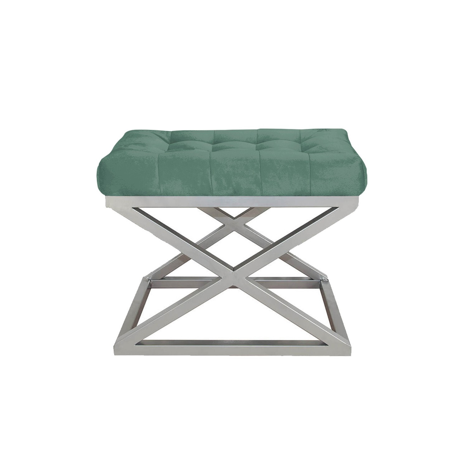 Tabouret assise capitonnée Ulad Métal Argent et Velours Vert