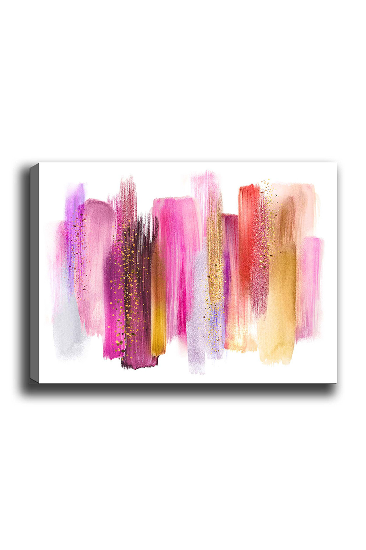 Tableau décoratif Pola L70xH100cm Motif abstrait, coups de pinceau Rose, Violet et Or