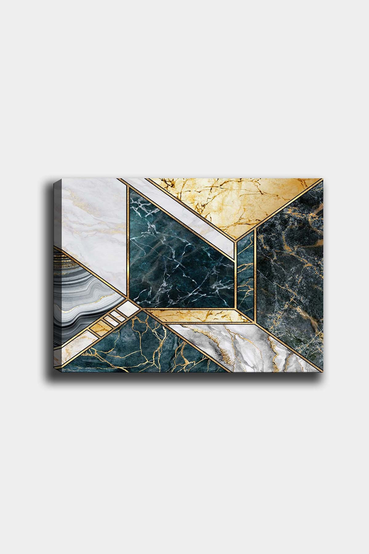 Tableau décoratif Joy L70xH50cm Formes géométriques Blanc, Vert et Gris effet marbre