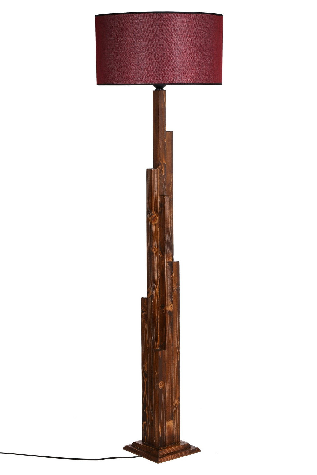 Lampadaire Abies H168cm Bois clair et Tissu Bordeaux