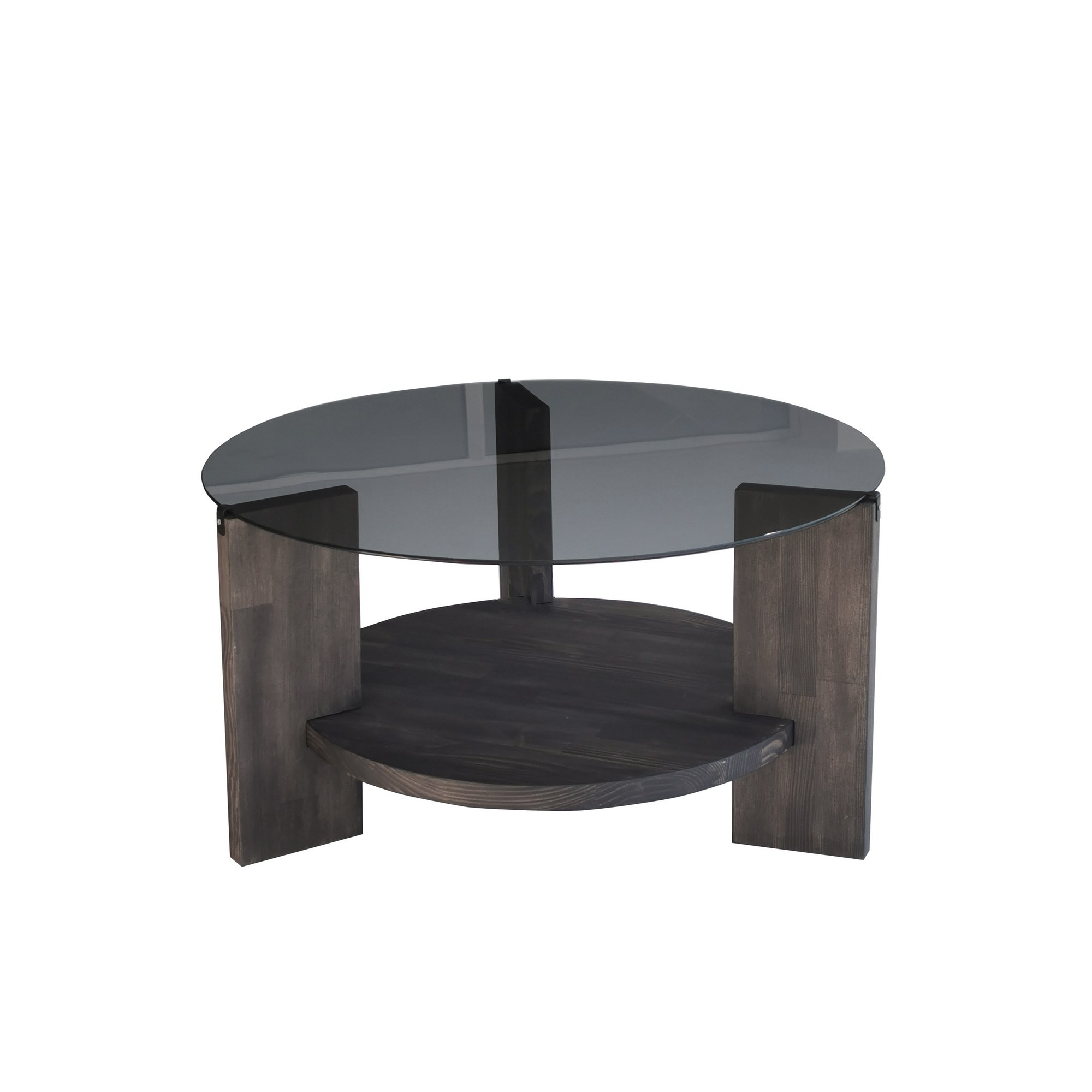 Table basse ronde Wilds D75cm Bois massif Gris foncé et Verre fumé Gris foncé