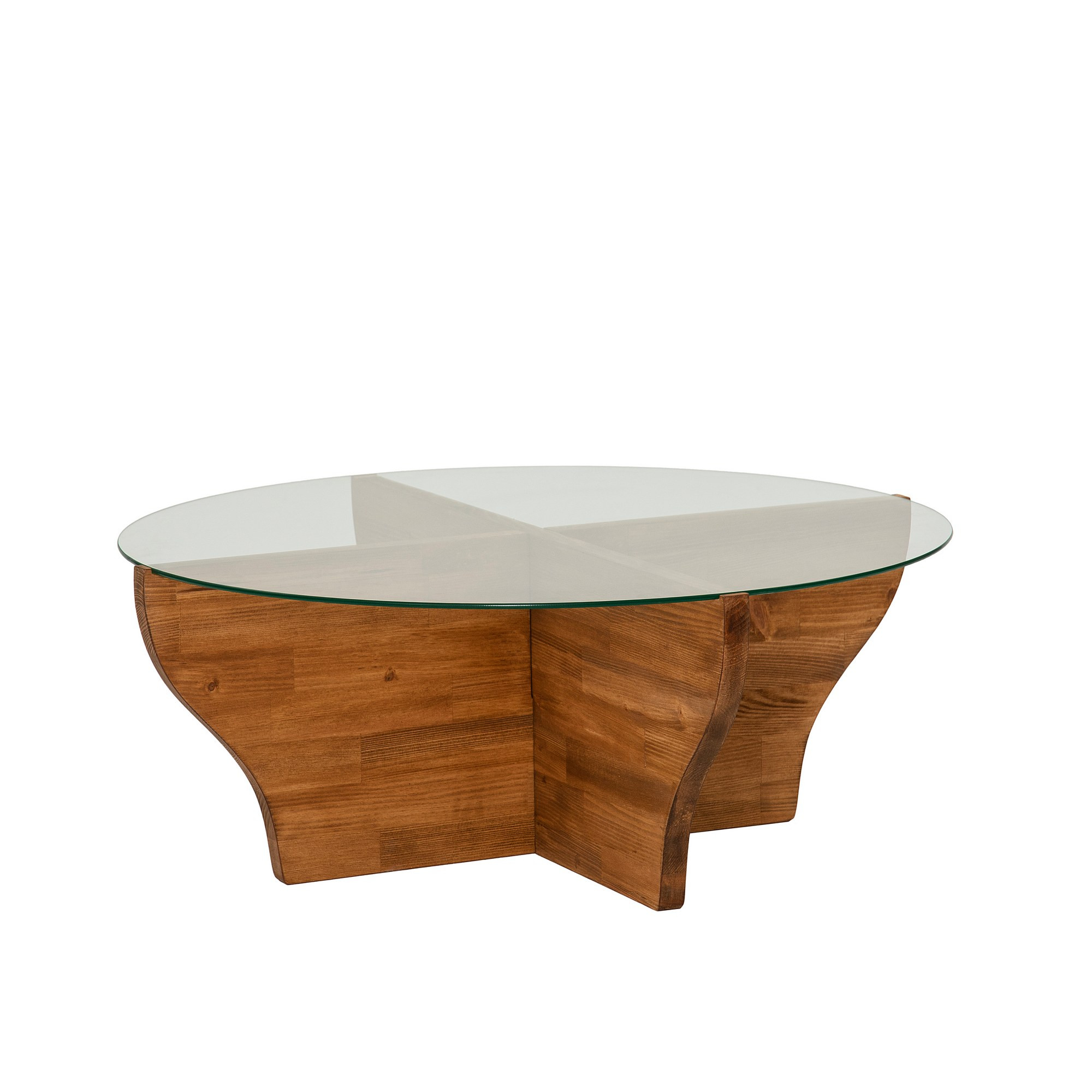 Table basse design ronde Rozine D92cm Bois massif foncé et Verre Transparent