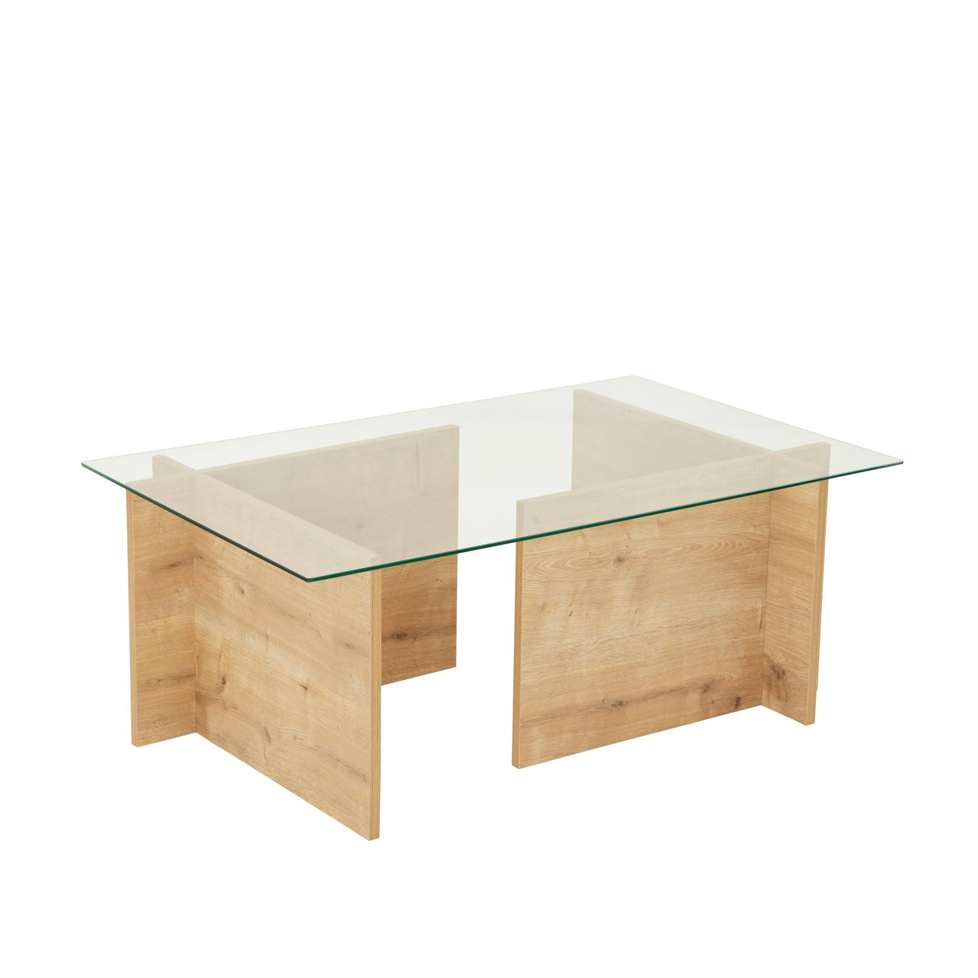 Table basse Melar 105x65cm Bois Chêne clair et Verre Transparent