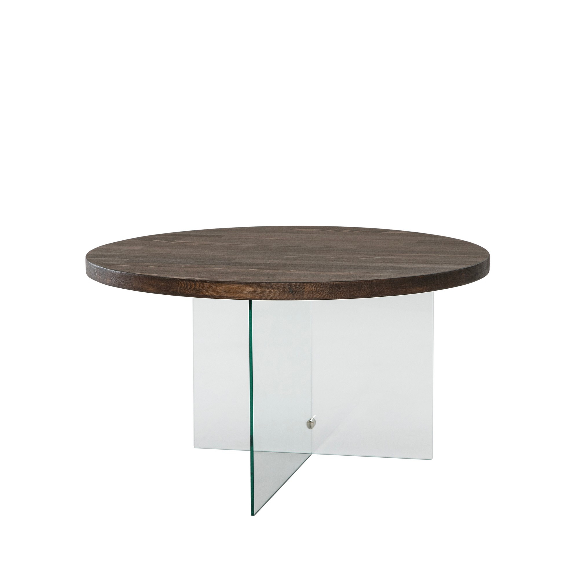 Table basse ronde Saky D70cm Bois foncé et Verre fumée Gris foncé