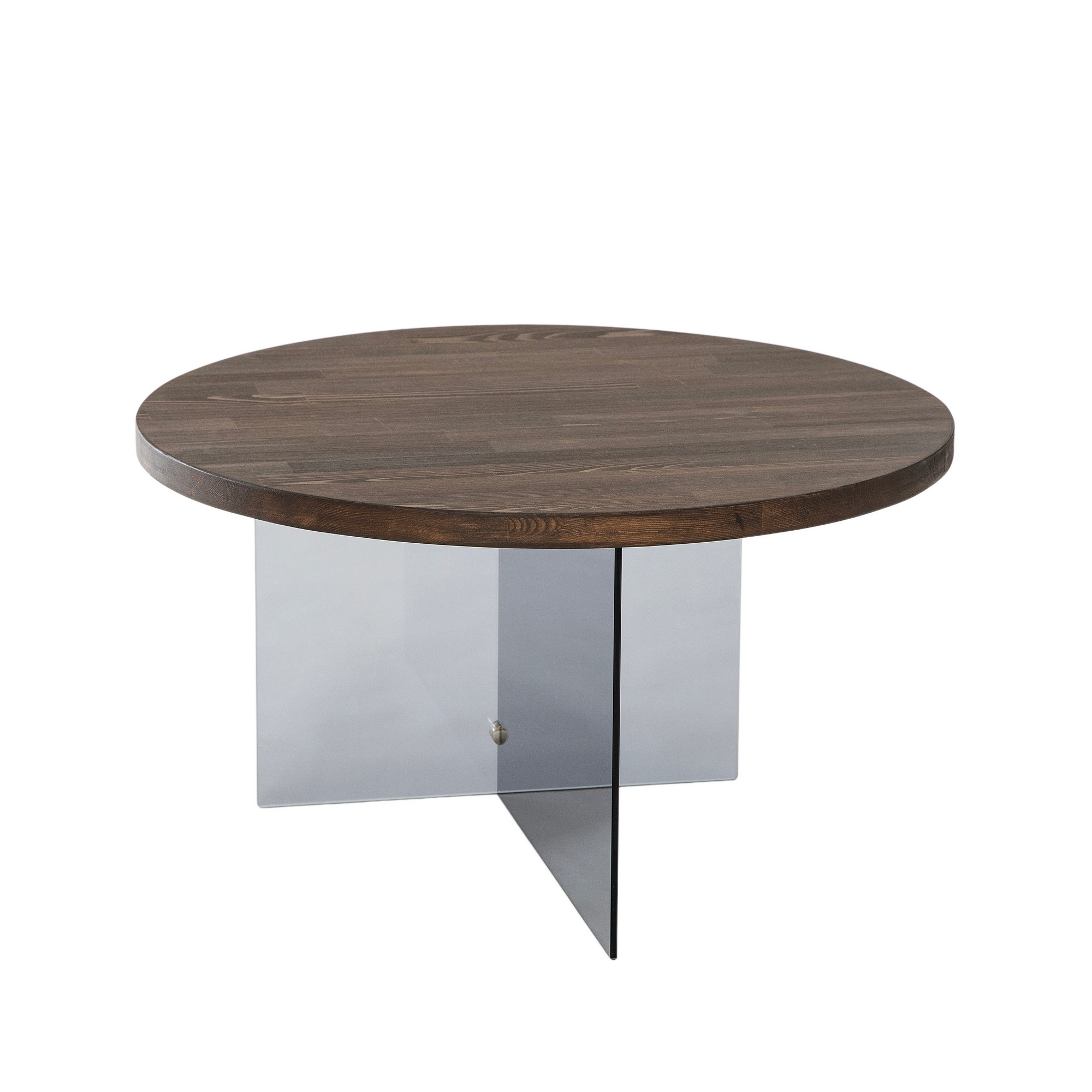 Table basse ronde Saky D70cm Bois foncé et Verre fumée Gris foncé