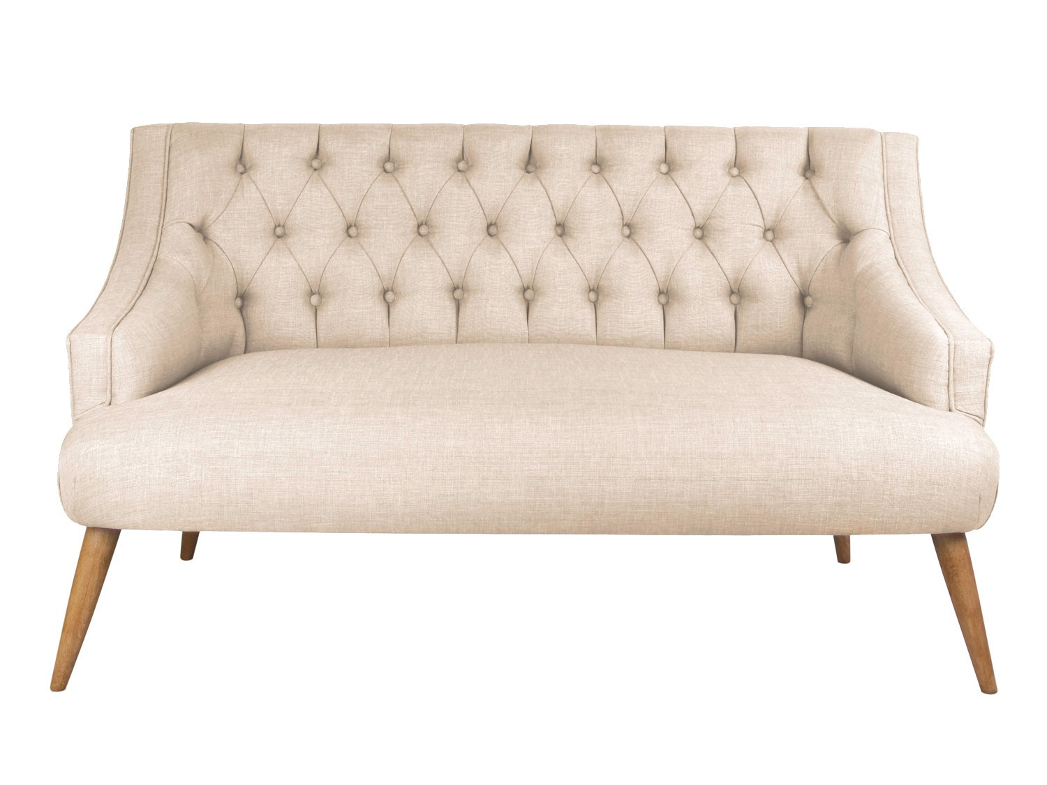 Canapé 2 places design Lawan Bois massif et Tissu Crème