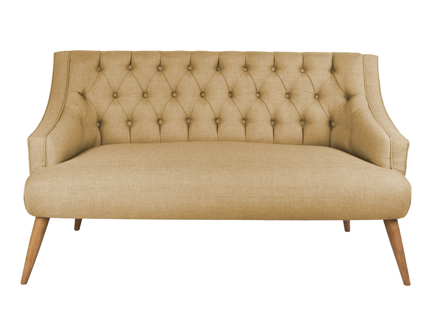 Canapé 2 places design Lawan Bois massif et Tissu Beige foncé