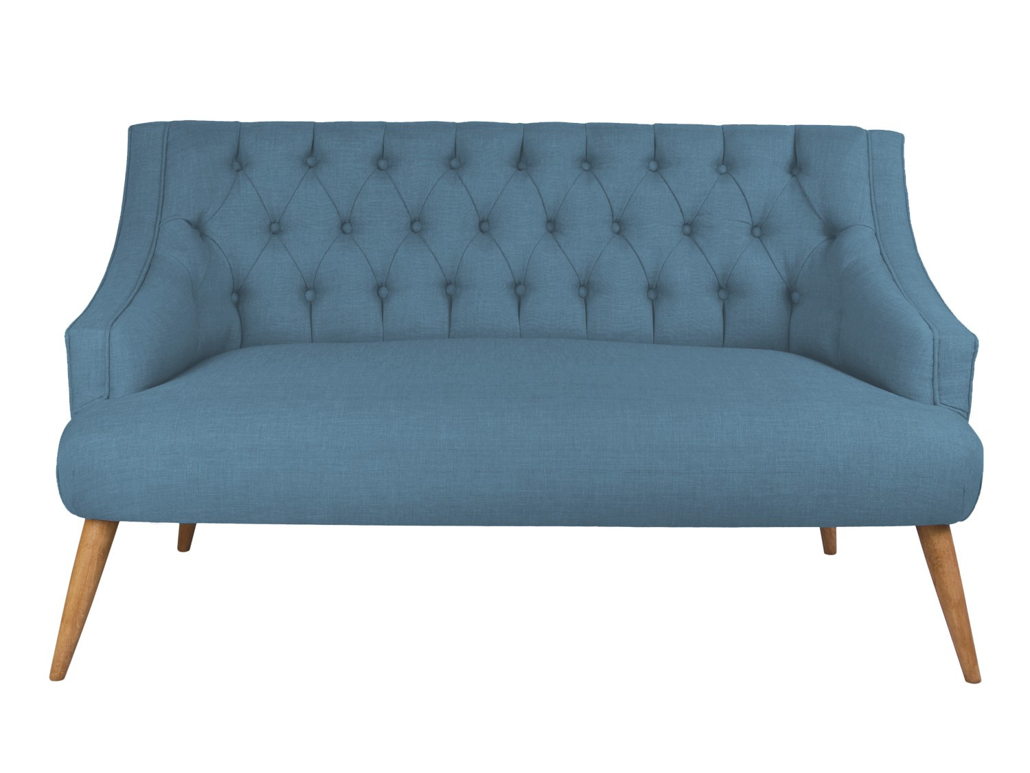 Canapé 2 places design Lawan Bois massif et Tissu Bleu