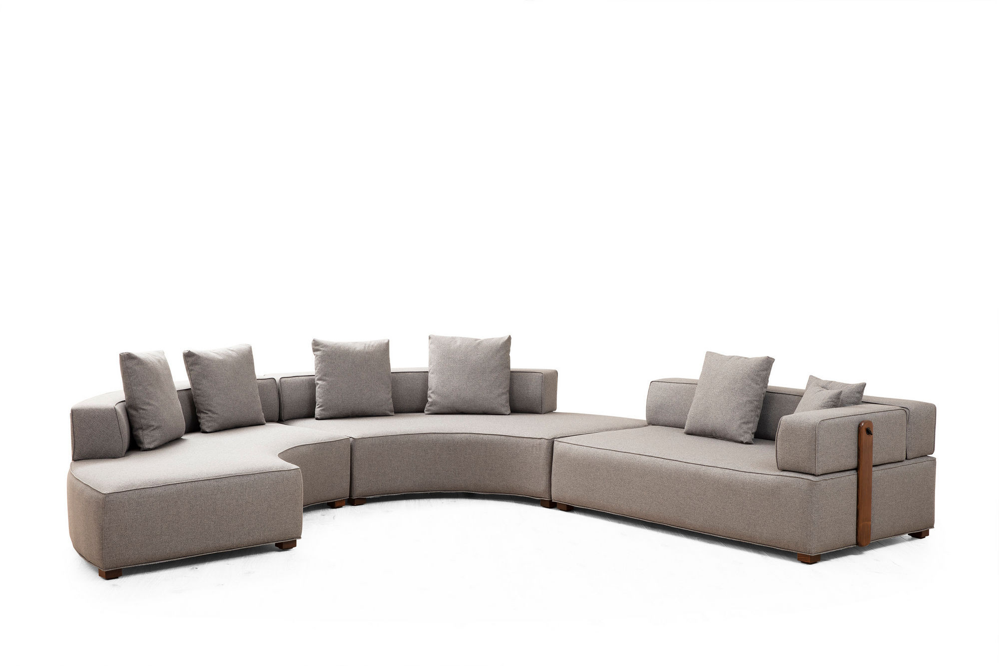 Canapé panoramique d'angle à droite 6 places Tesce Bois foncé et Tissu Gris