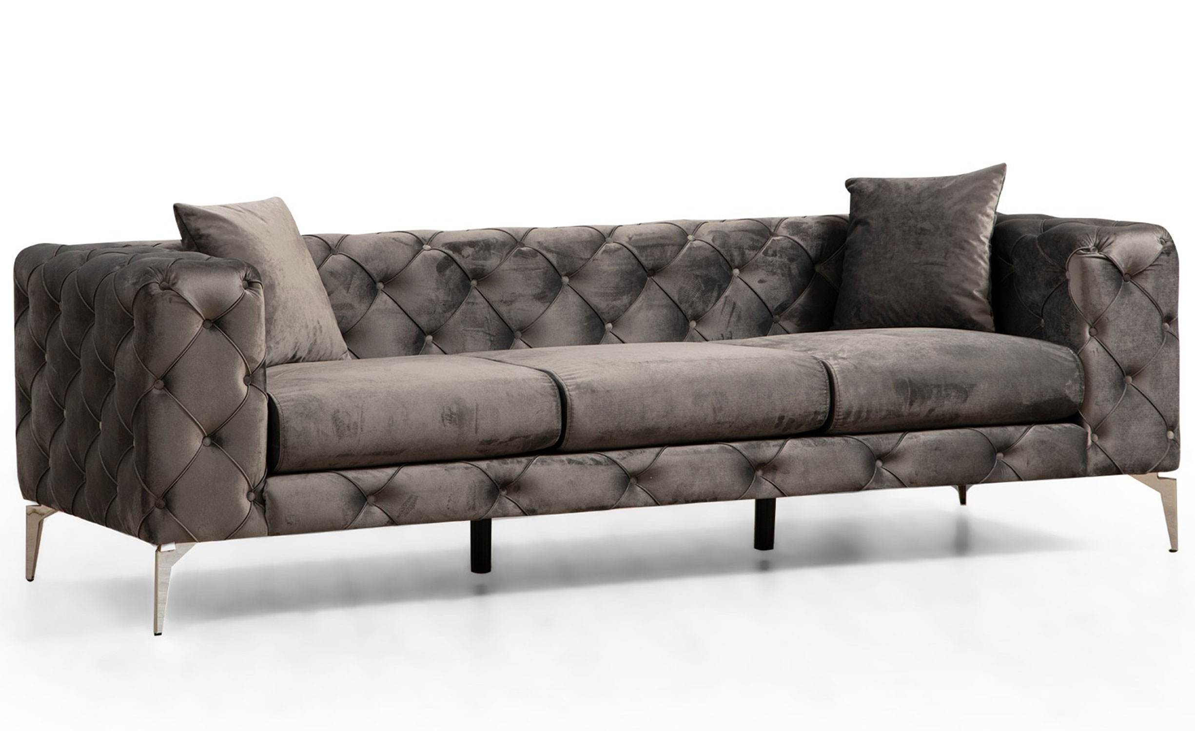 Canapé capitonné 3 places Alykes Velours Anthracite