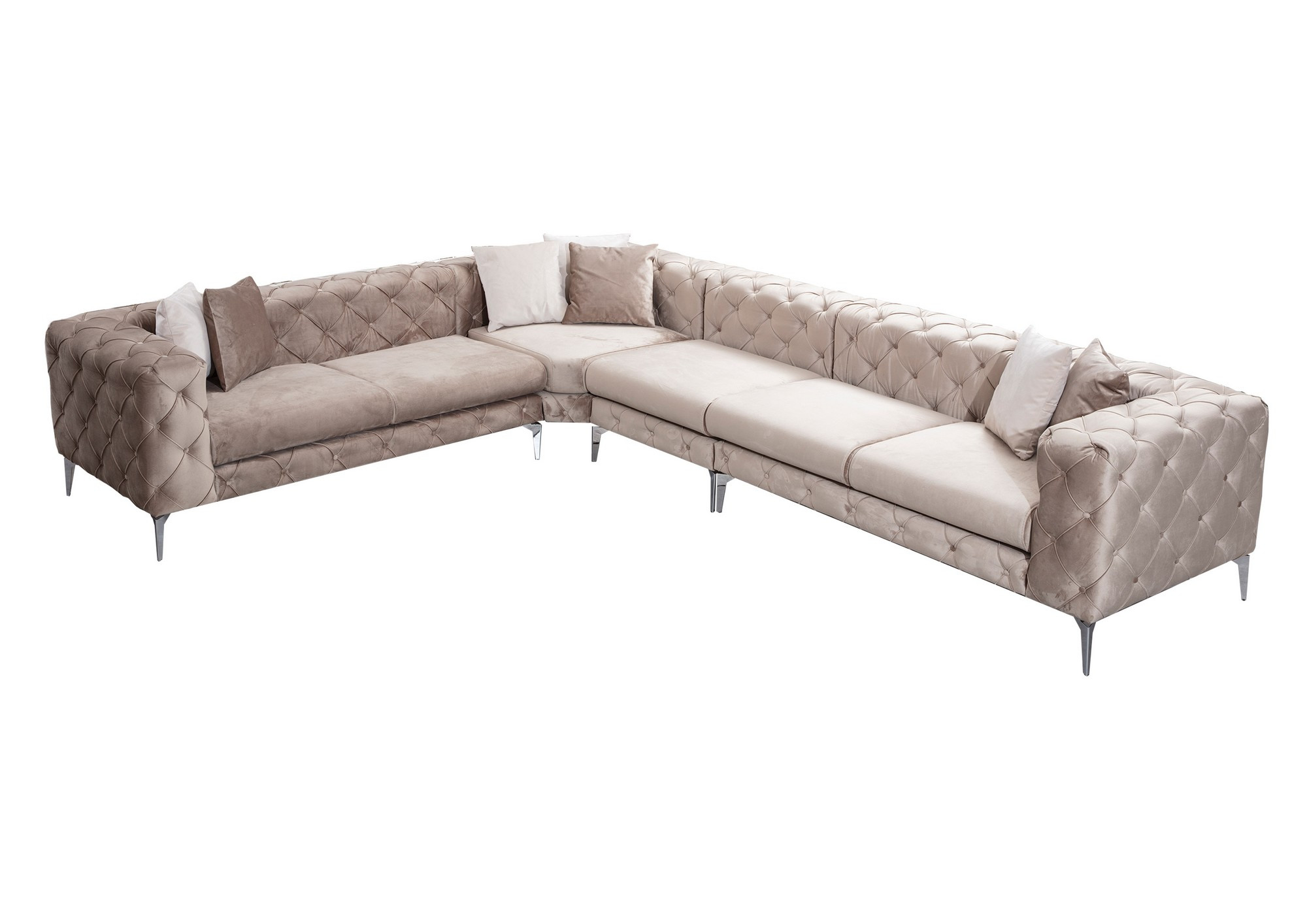 Canapé d'angle à gauche capitonné Alykes Velours Taupe