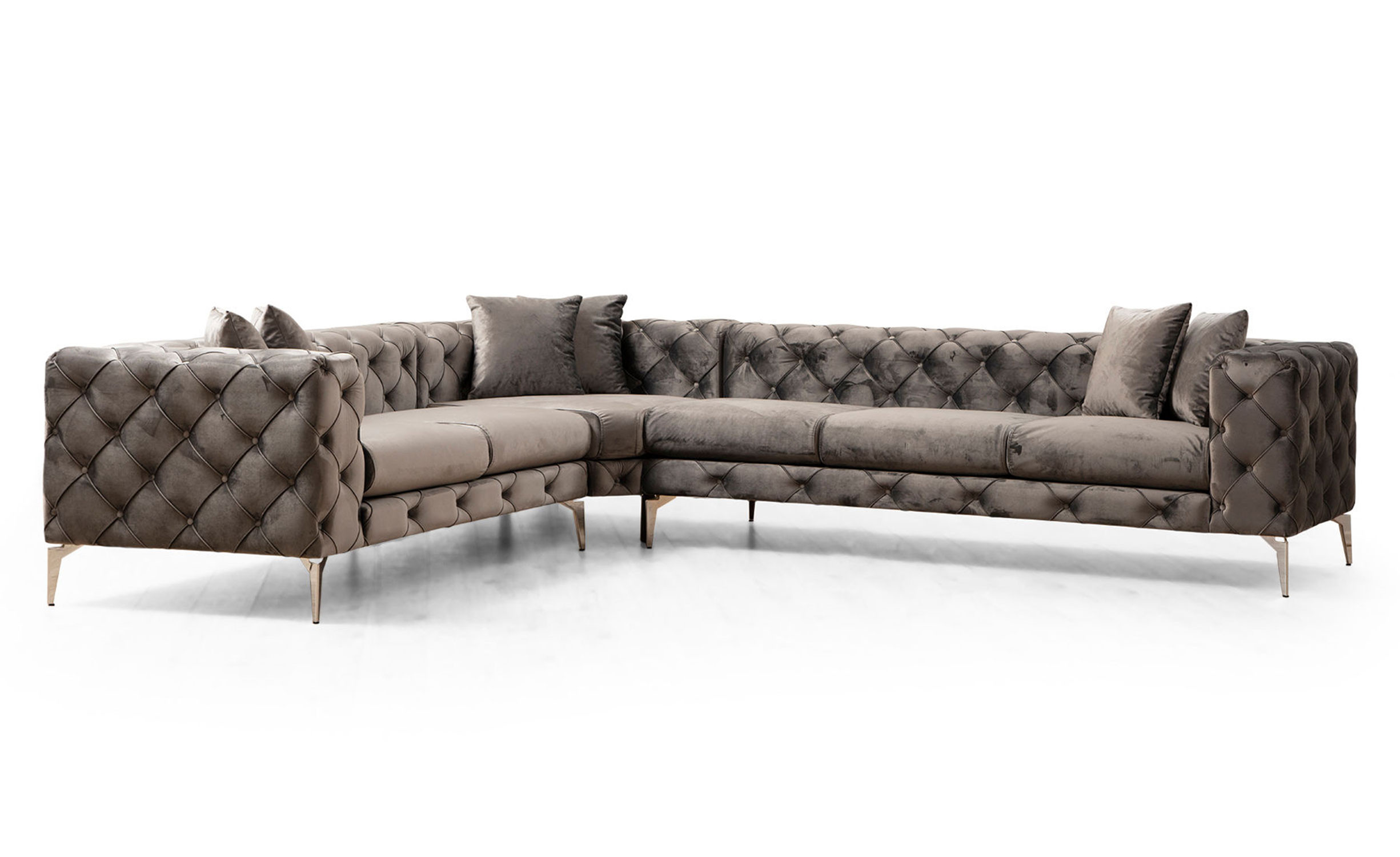 Canapé d'angle à gauche capitonné avec 6 coussins Alykes Velours Anthracite